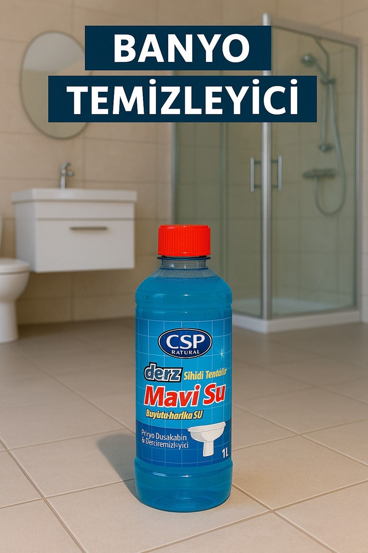 CSP Naturel Sihirli Mavi Su Muhteşem Su Banyo Derz Temizleyici 1 lt Duşa Kabin Tuvalet Taşı