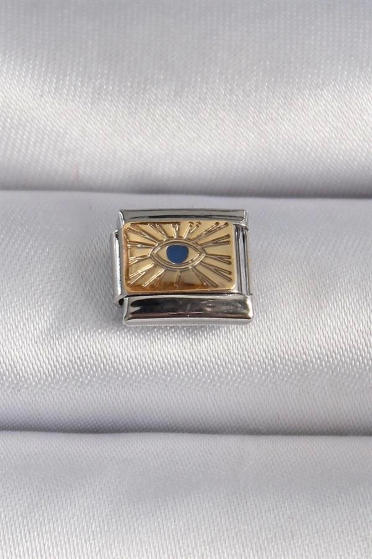 Lale Moda 316L Çelik Gümüş Renk Altın Göz İşlemeli Nomination Charm