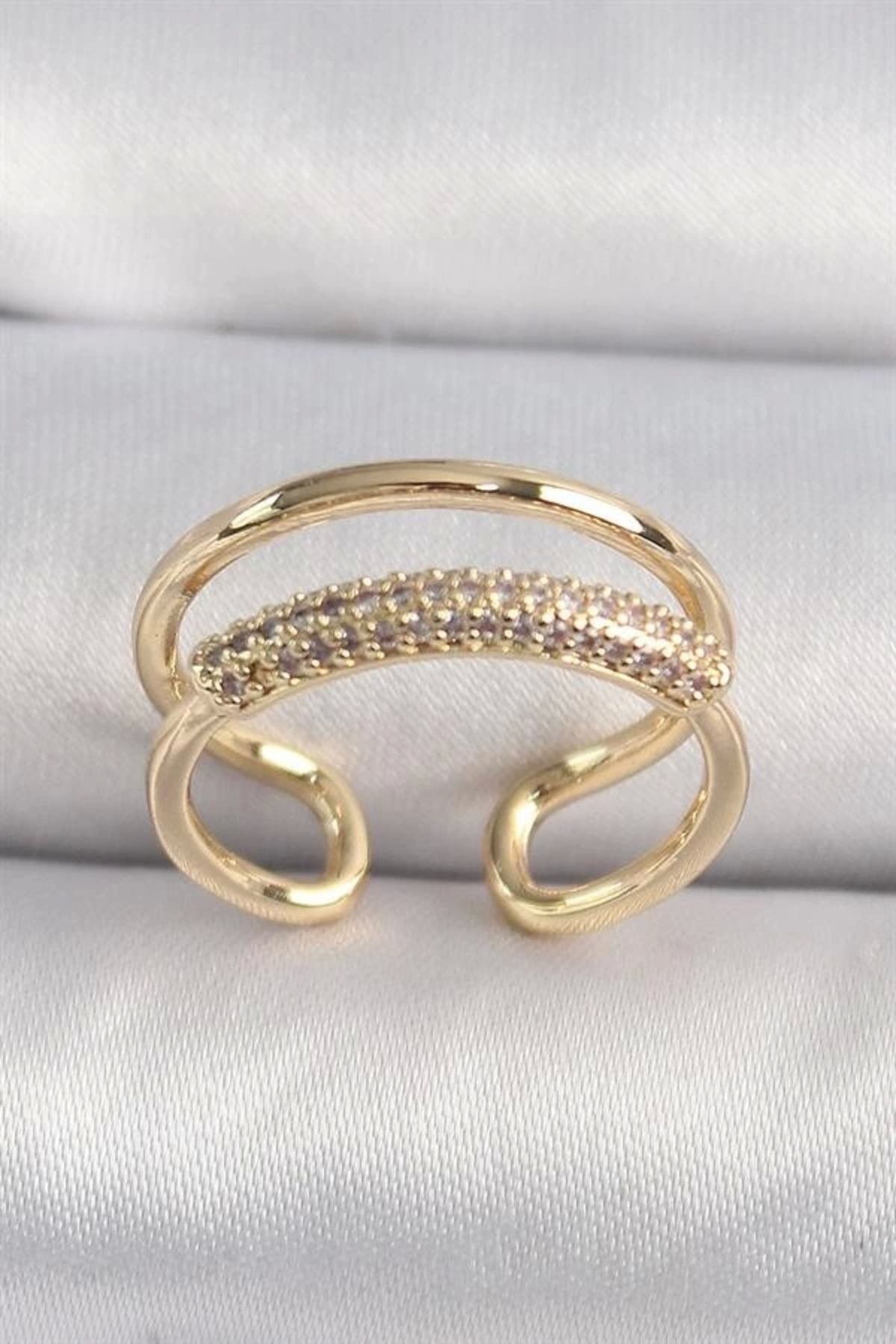 Lale Moda Pirinç Gold Renk Zirkon Taşlı Kadın Yüzük