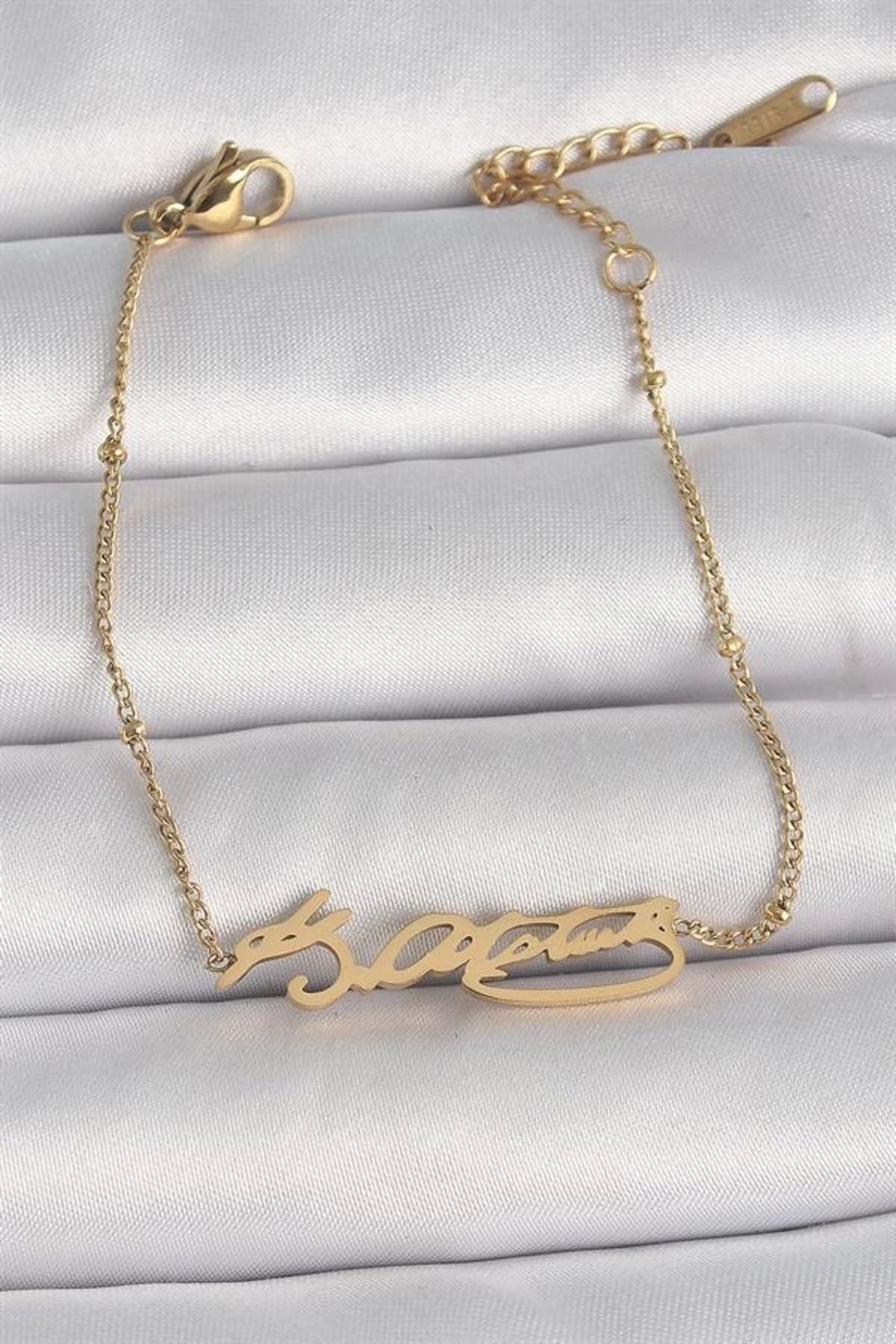Lale Moda 316L Çelik Gold Renk Atatürk İmza Model Kadın Bileklik