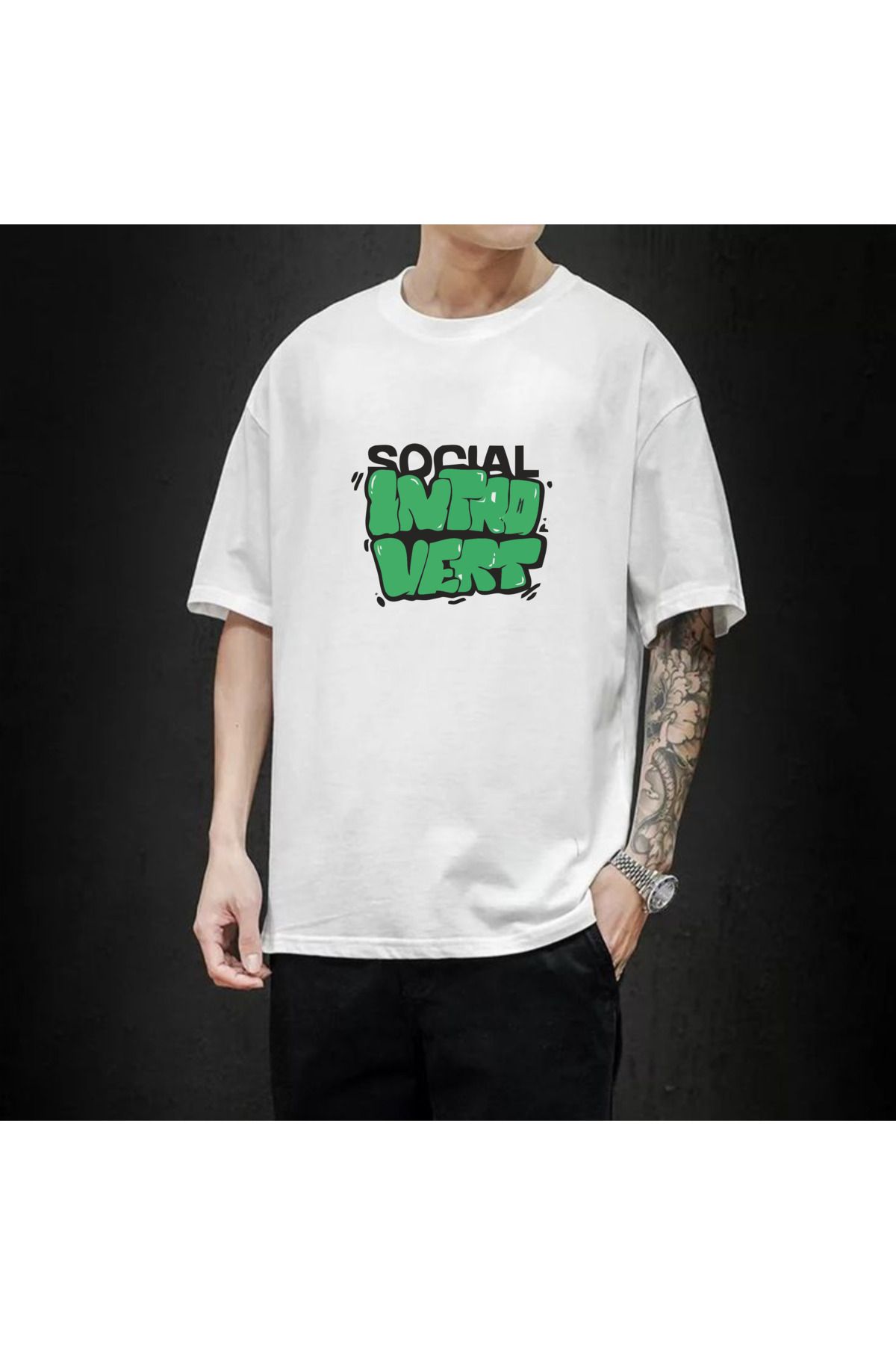 Store Unisex Özel Tasarım Beyaz Socıal Baskılı T-Shirt