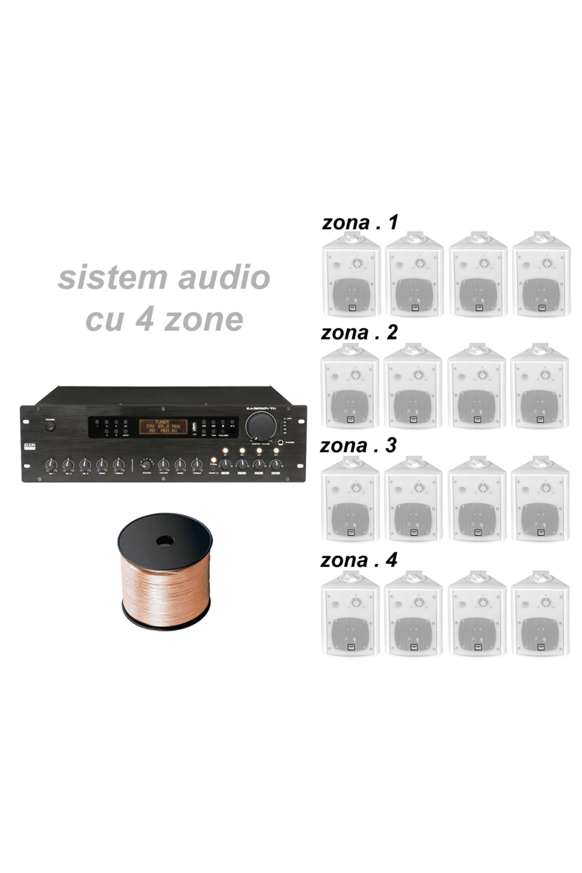 Audiosat Sistem Sonorizare 4 Zone 16 Boxe, Atmos 4.16w White - One Size