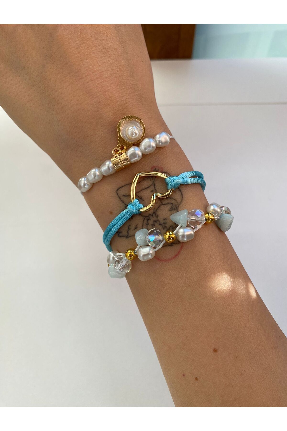 Ailahandmade Mavi İncili 3 lü Bileklik