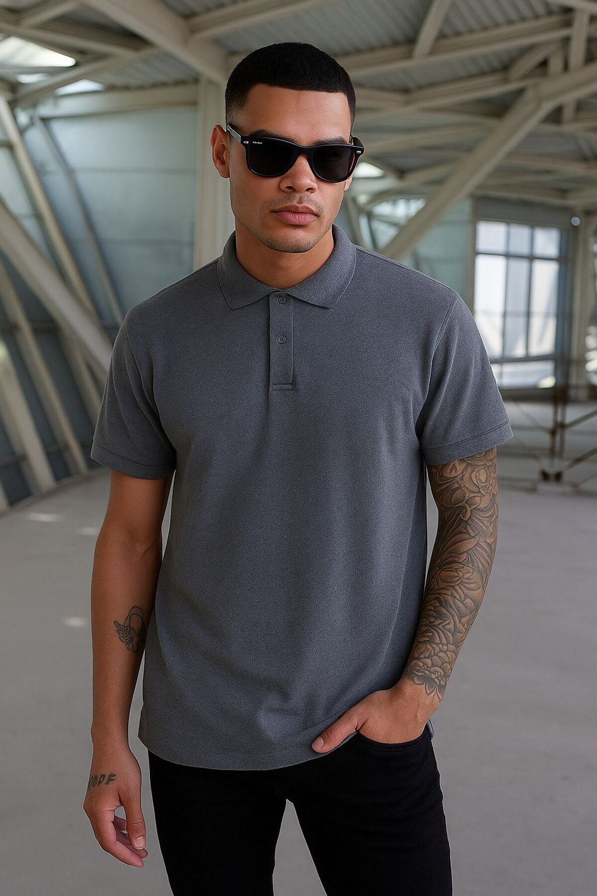 EKZMODA Regular Fit Antrasit Erkek Polo Yakalı T-shirt