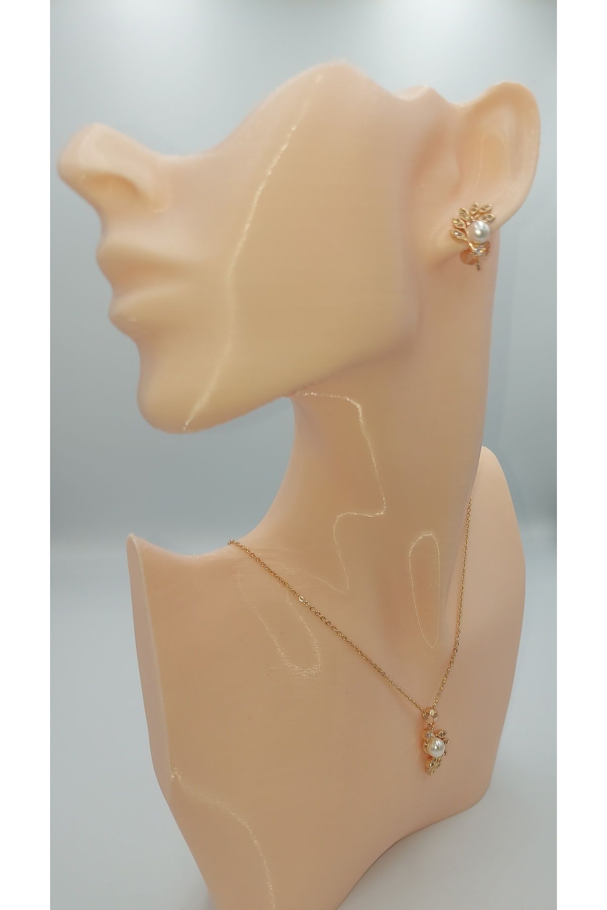 YSX JEWELRY YSX İncili Altın Renk Kolye ve Küpe Takımı