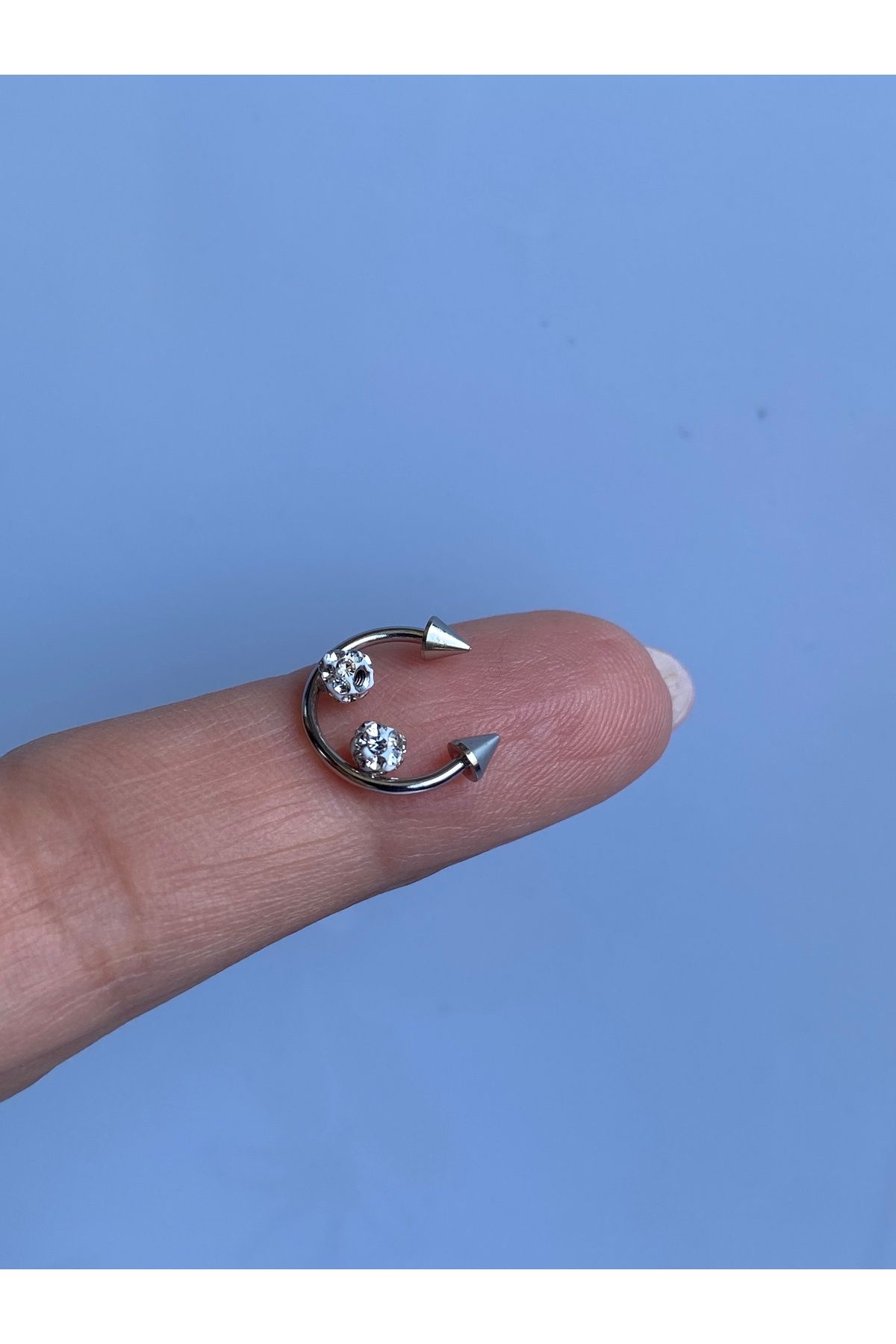 kurukafagift Unisex Çelik Smiley İki Uçlu Piercing Helix Tragus Kıkırdak Gümüş Renk 10 mm