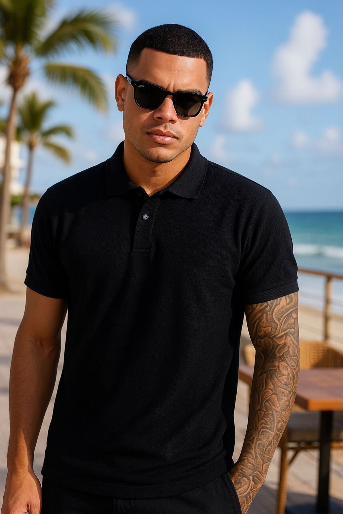 EKZMODA Regular Fit Siyah Erkek Polo Yakalı T-shirt - Siyah Tisort - Polo Yaka Tisort