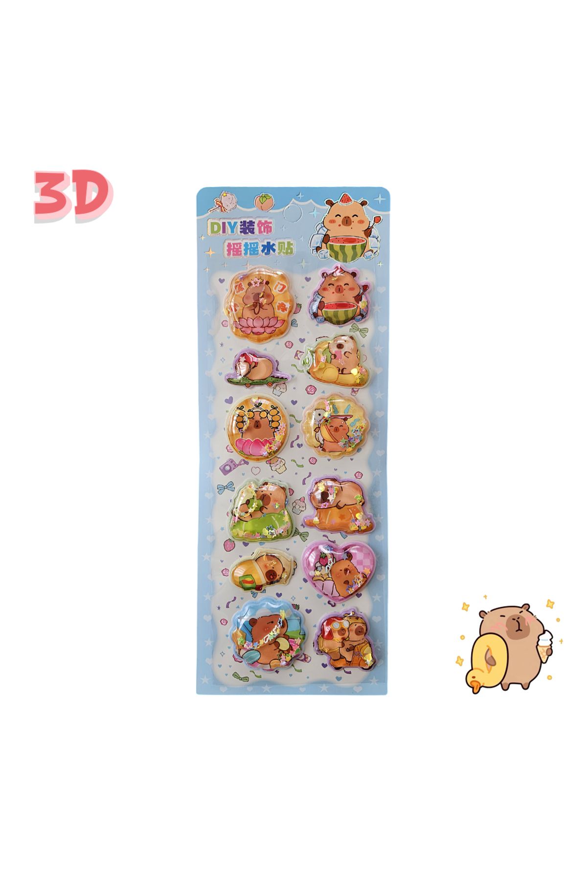 Fancy Space Capybara 3 Boyutlu Sulu Sticker Mavi