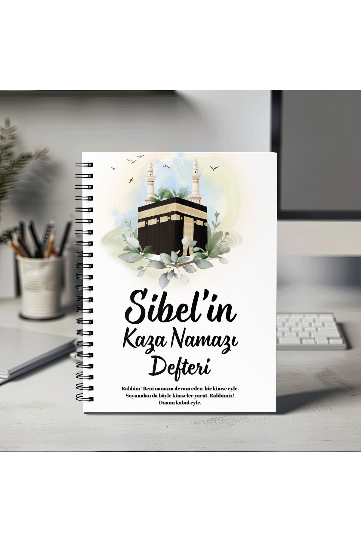 Mervenin Hayal Evi 10 Yıllık Kaza Namazı Defteri Kişiye Özel Beyaz Kabe Desenli