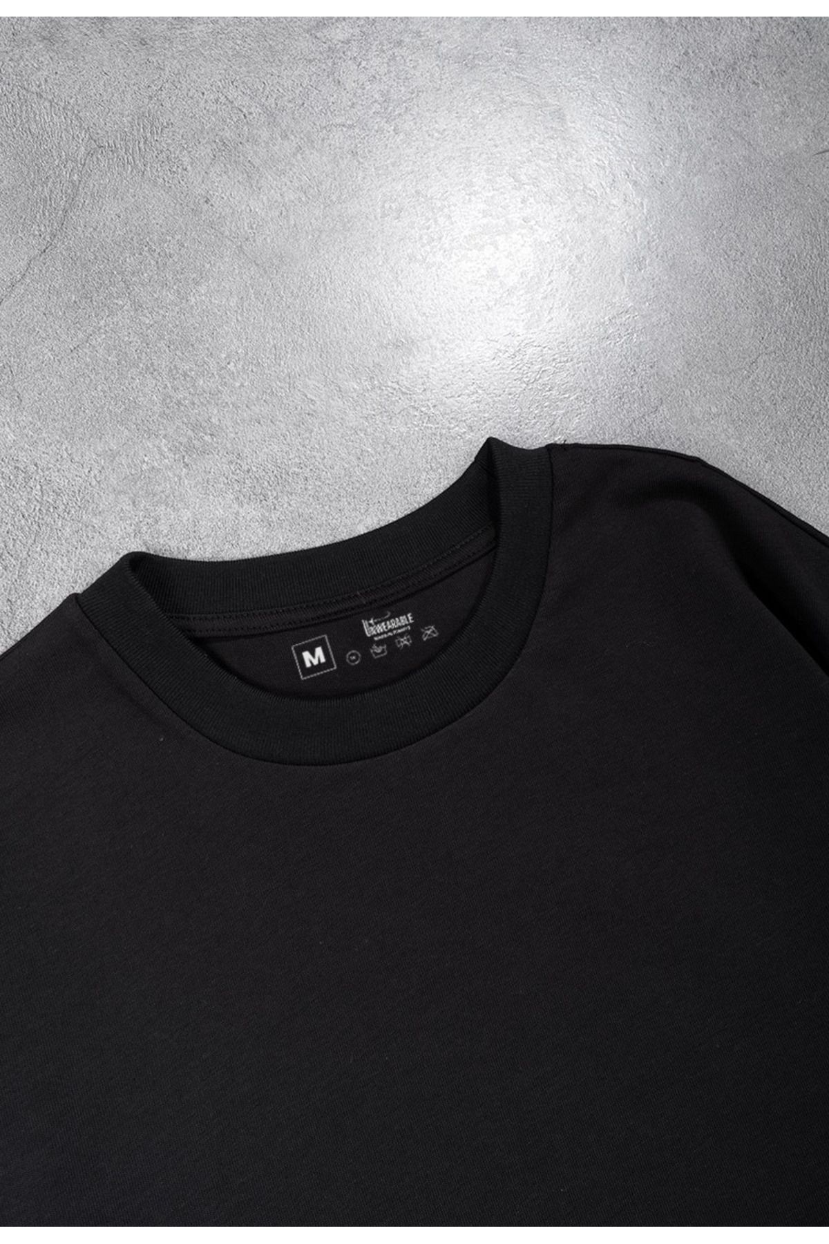 Butik Oversize Unisex Basic Tişört - Siyah/Beyaz