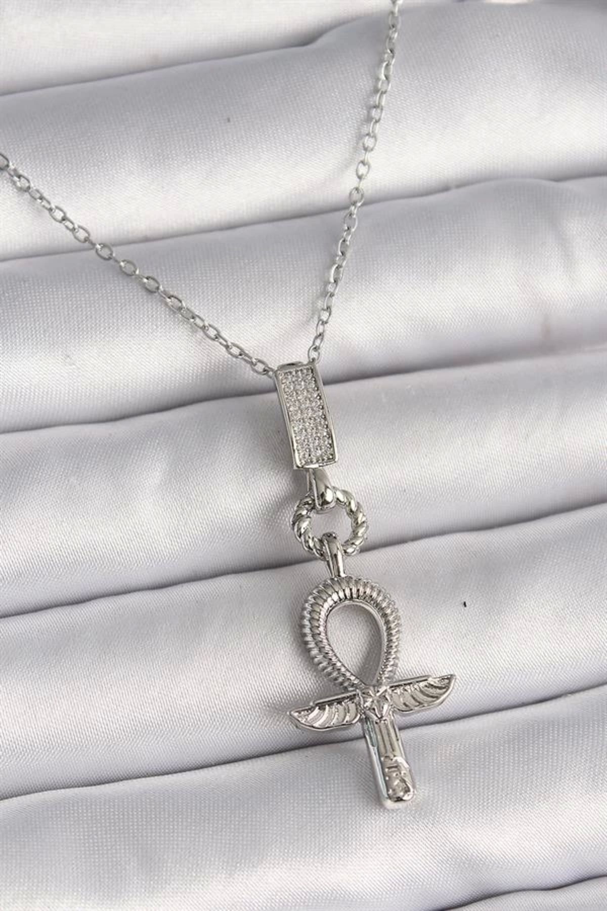 Lale Moda 316L Çelik Gümüş Renk Zincir Ankh Model Kadın Kolye