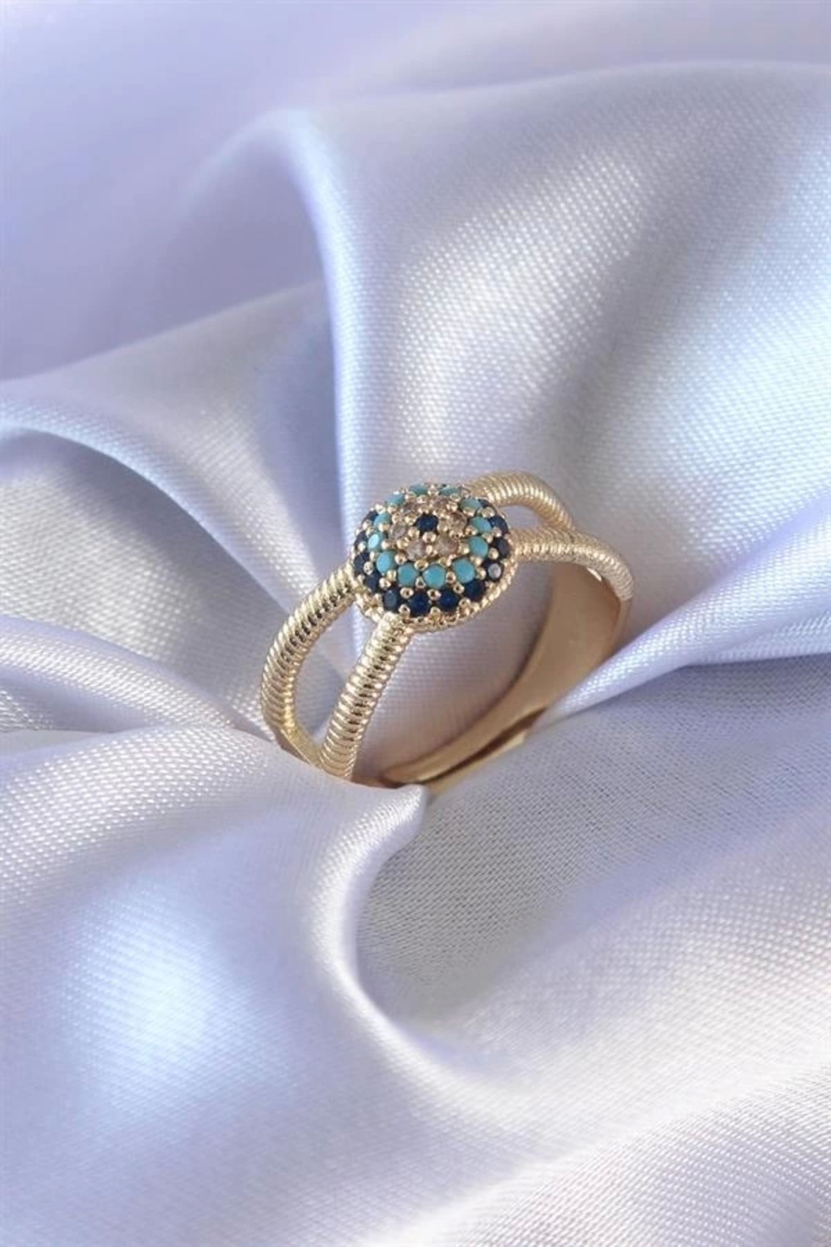 Lale Moda Gold Renk Nazar Boncuk Model Kadın Yüzük