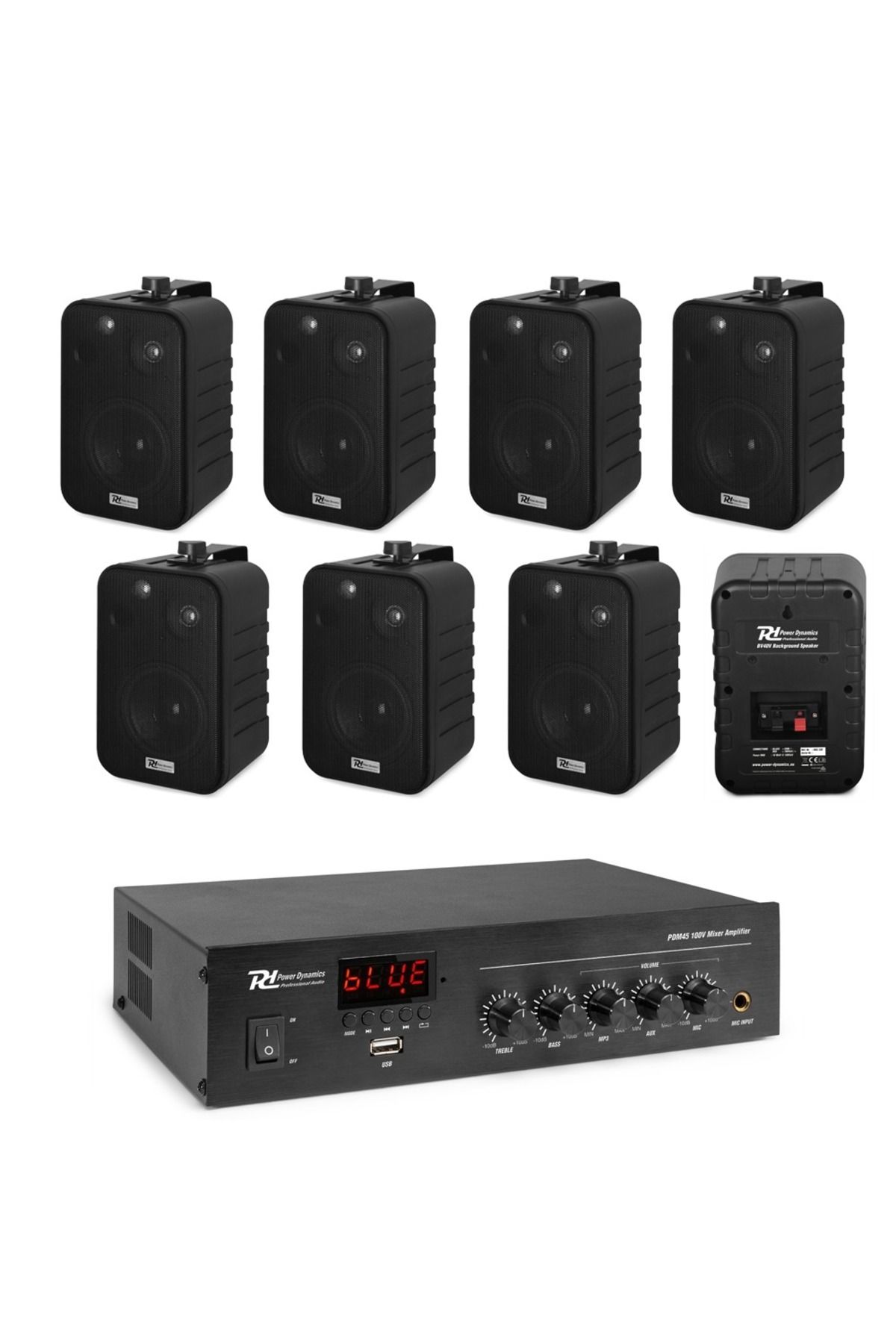Audiosat Sistem Sonorizare Restaurant 8 Boxe Negre, Bluetooth, Usb, Fm - One Size