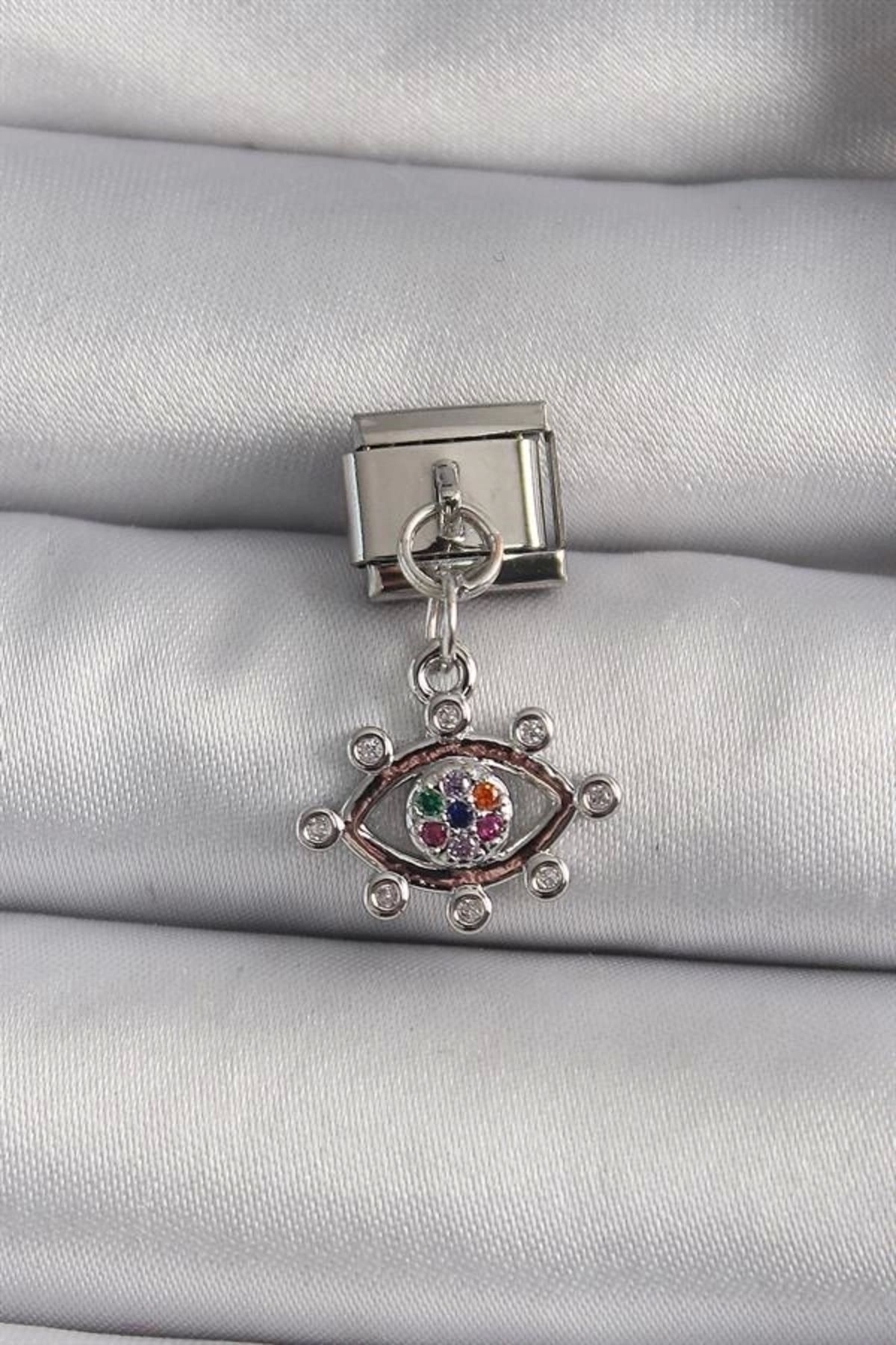 Lale Moda 316L Çelik Gümüş Renk Zirkon Taşlı Göz Model Nomination Charm