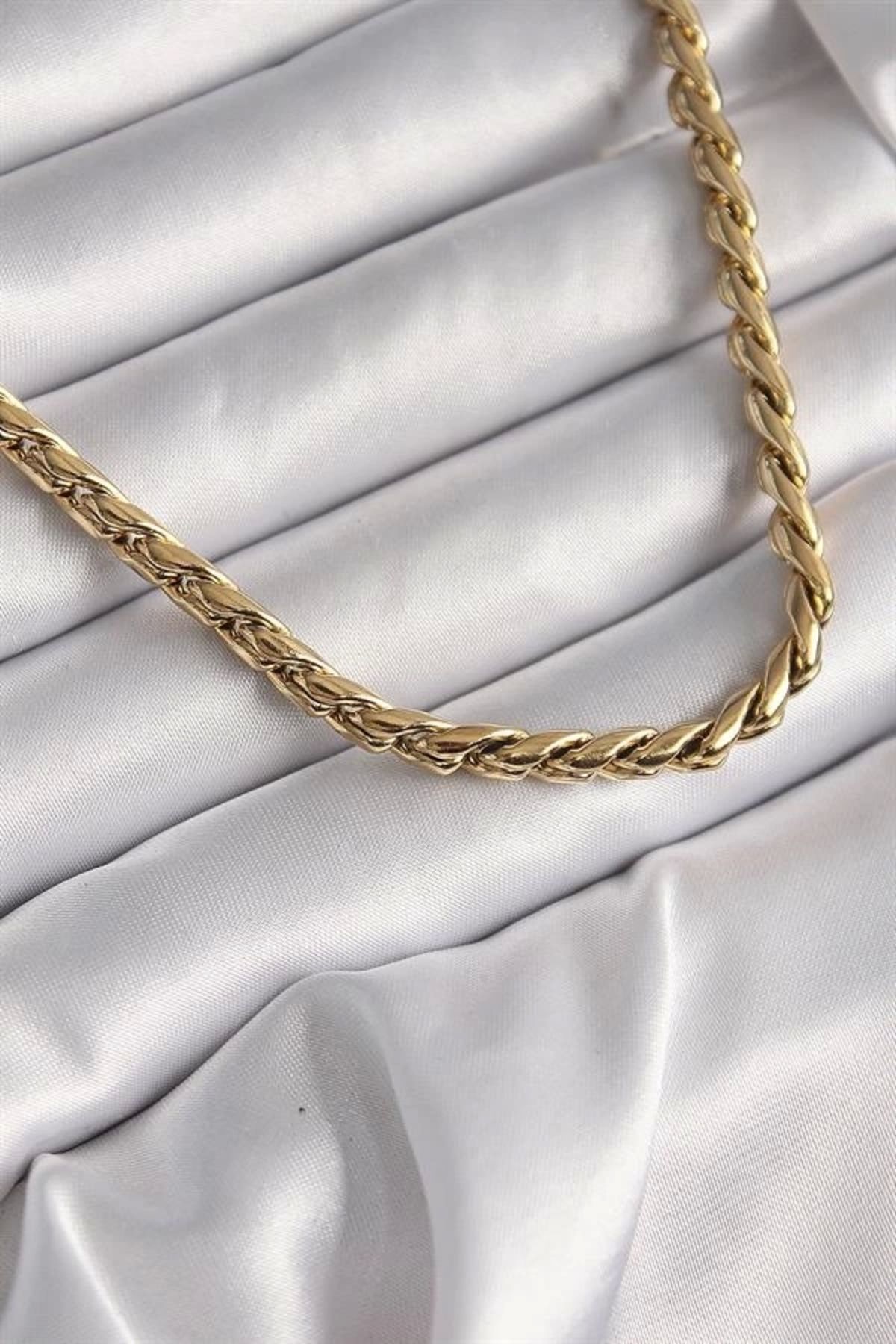 Lale Moda 316L Çelik Gold Renk Arpa Zincir Model Kadın Kolye