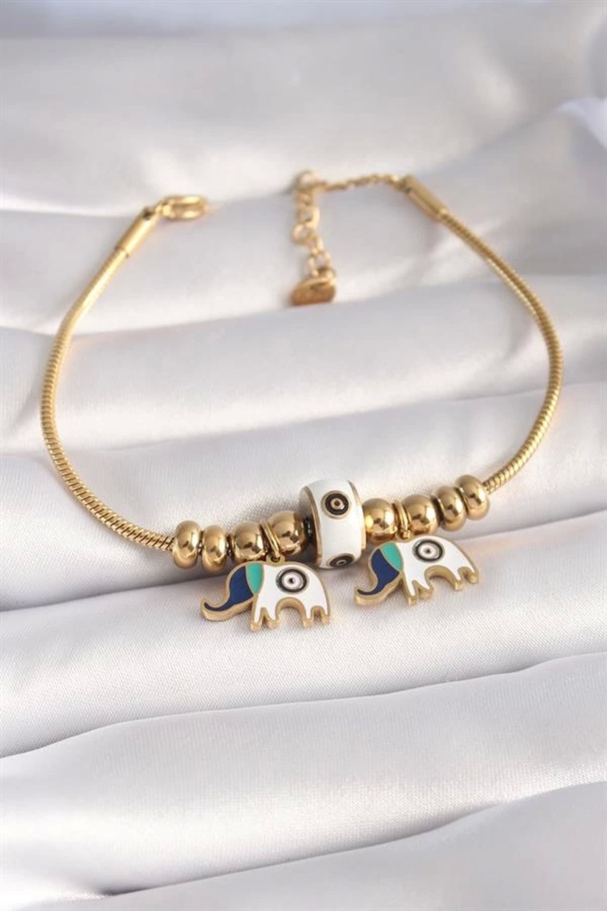 Lale Moda 316L Çelik Gold Renk Fil Figür Kadın Bileklik