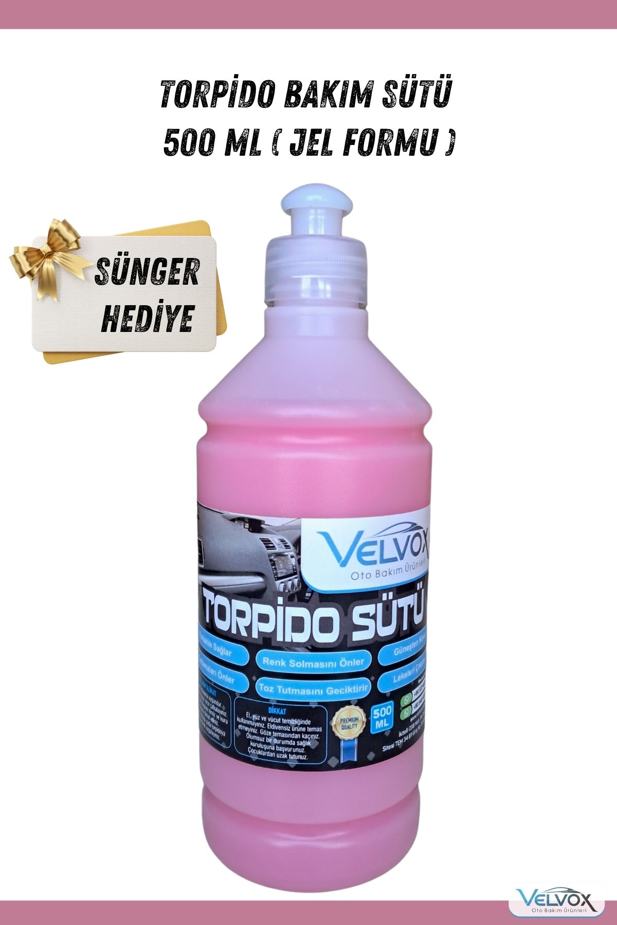 VELVOX Torpido Bakım Sütü 500 ml (JEL FORMU) Uygulama Süngeri Hediye, Torpido Temizleyici, Torpido Bakım