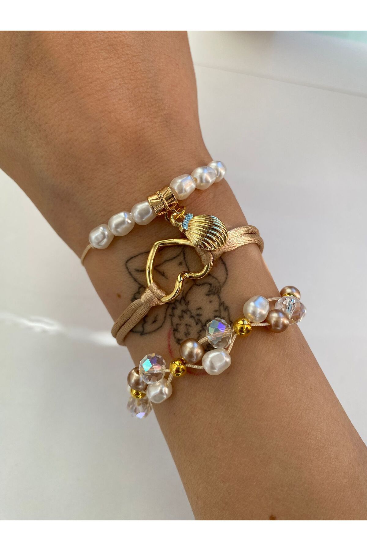 Ailahandmade Ekru İncili 3lü Bileklik