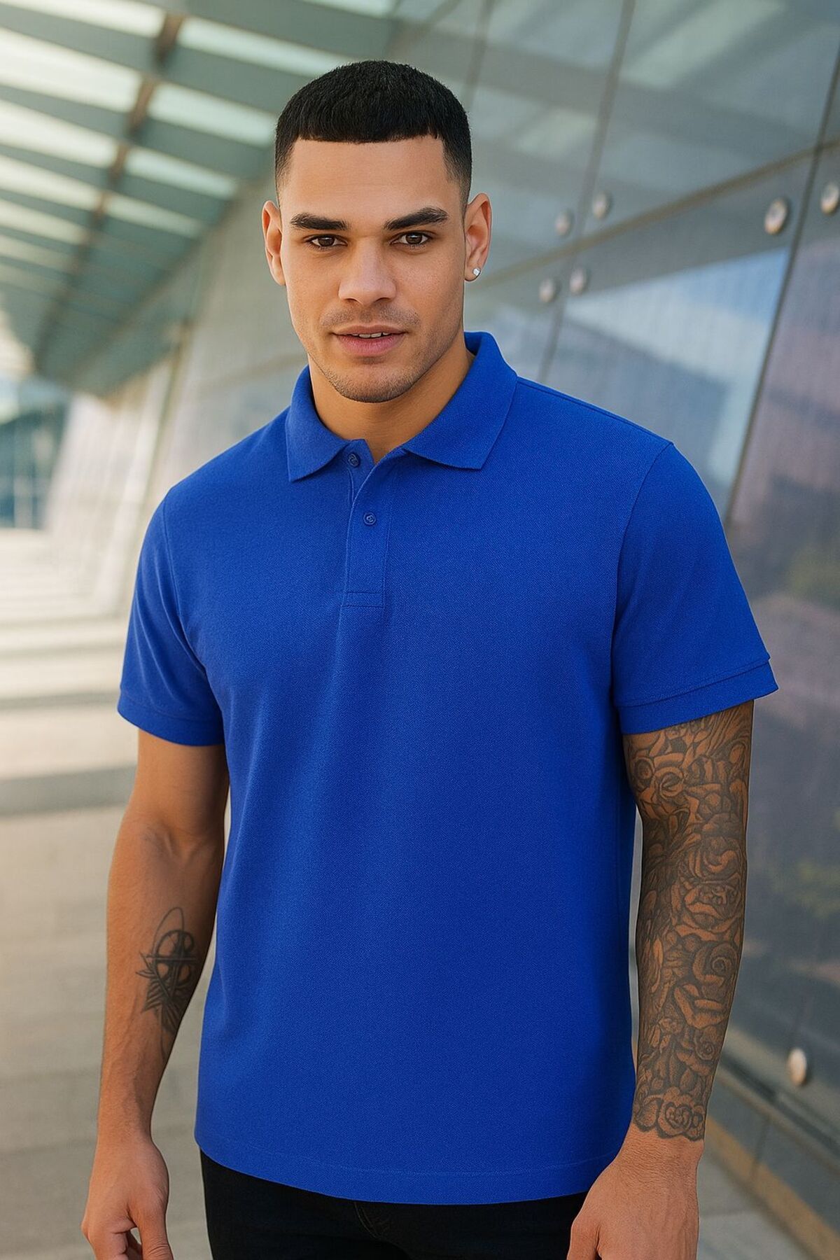 EKZMODA Regular Fit Saks Mavi Erkek Polo Yaka T-shirt - Erkek T-shirt -polo Erkek T-shirt
