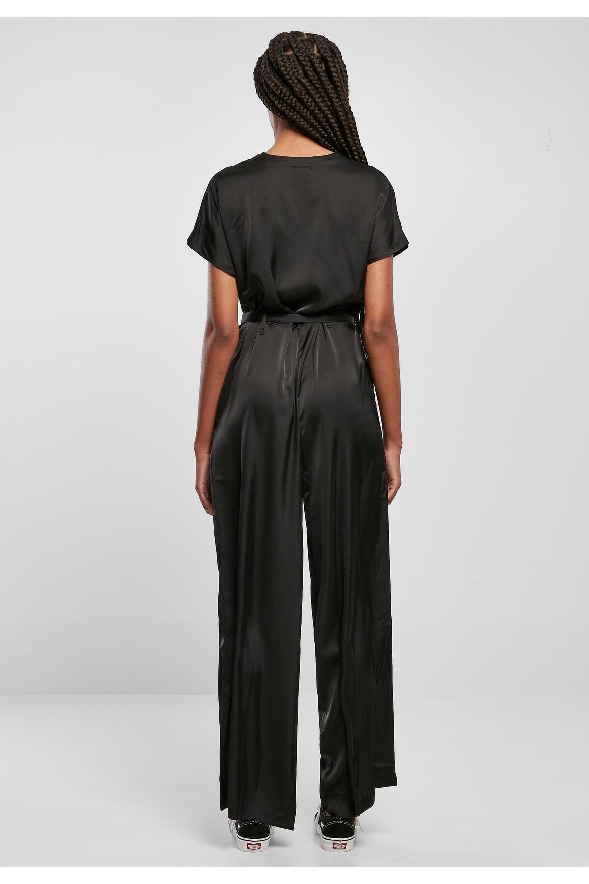 Urban Classics-Damen Ladies Satin Wide Leg Belt Jumpsuit 8