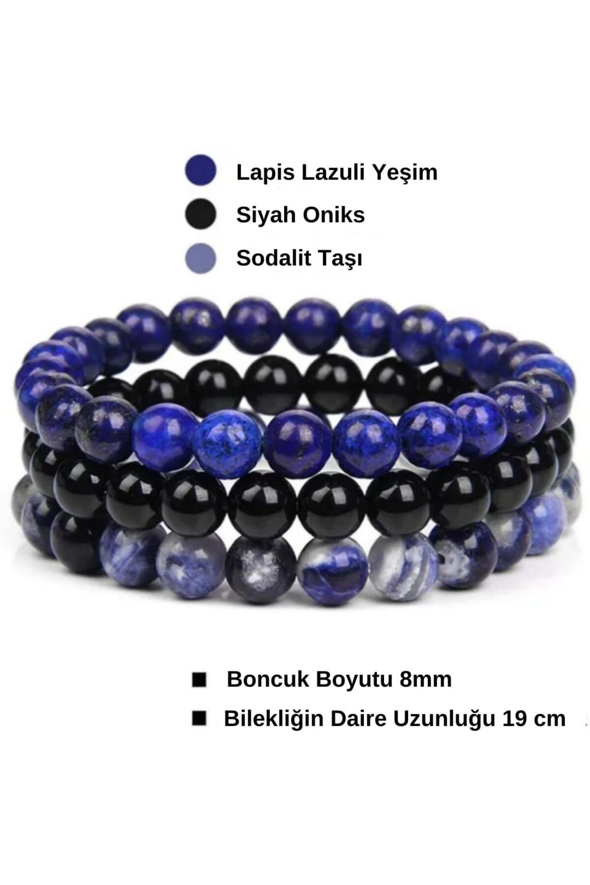 HOBİSY GIFT SHOP Lapis Lazuli, Siyah Oniks ve Sodalit Enerji Bilekliği - Güç ve Denge