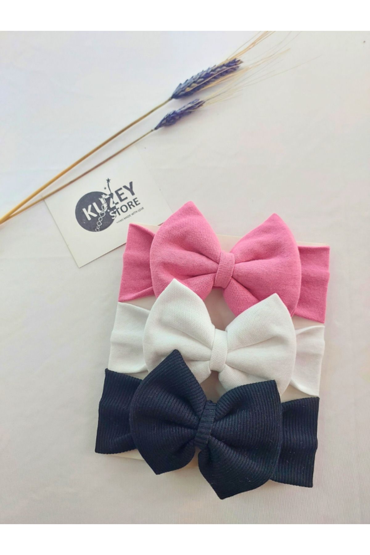 KUZEY STORE Kız Bebek 0-3 Yaş Uyumlu 3'lü Bandana Seti | Pamuklu ve Elastik