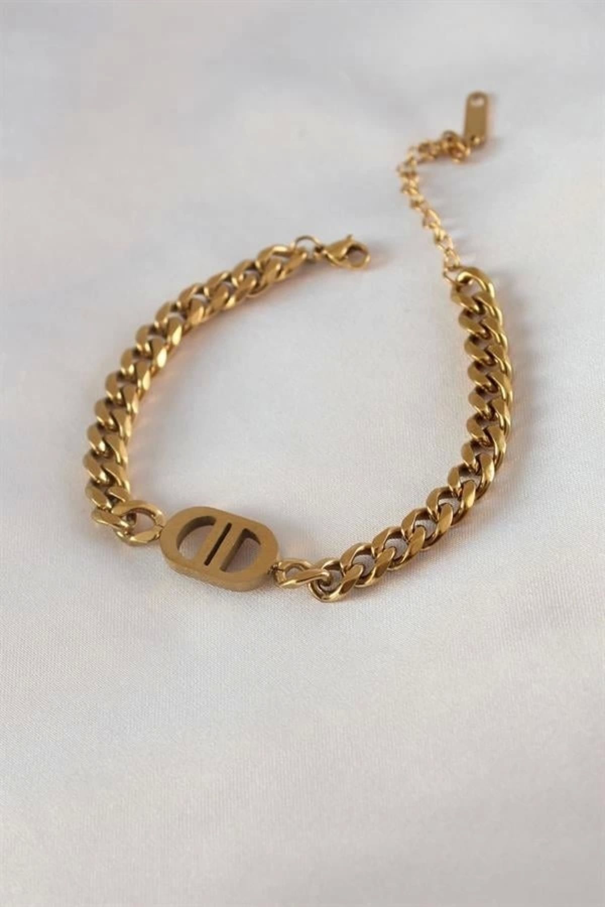 Lale Moda 316L Çelik Gold Renk Zincir Model Kadın Bileklik