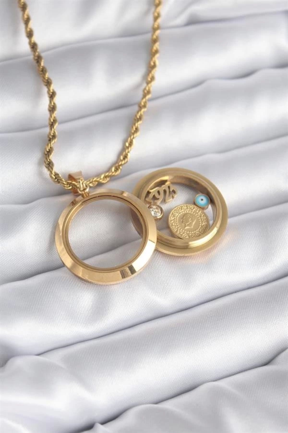 Lale Moda 316L Çelik Gold Renk Açılabilir Fanus Model Kadın Kolye