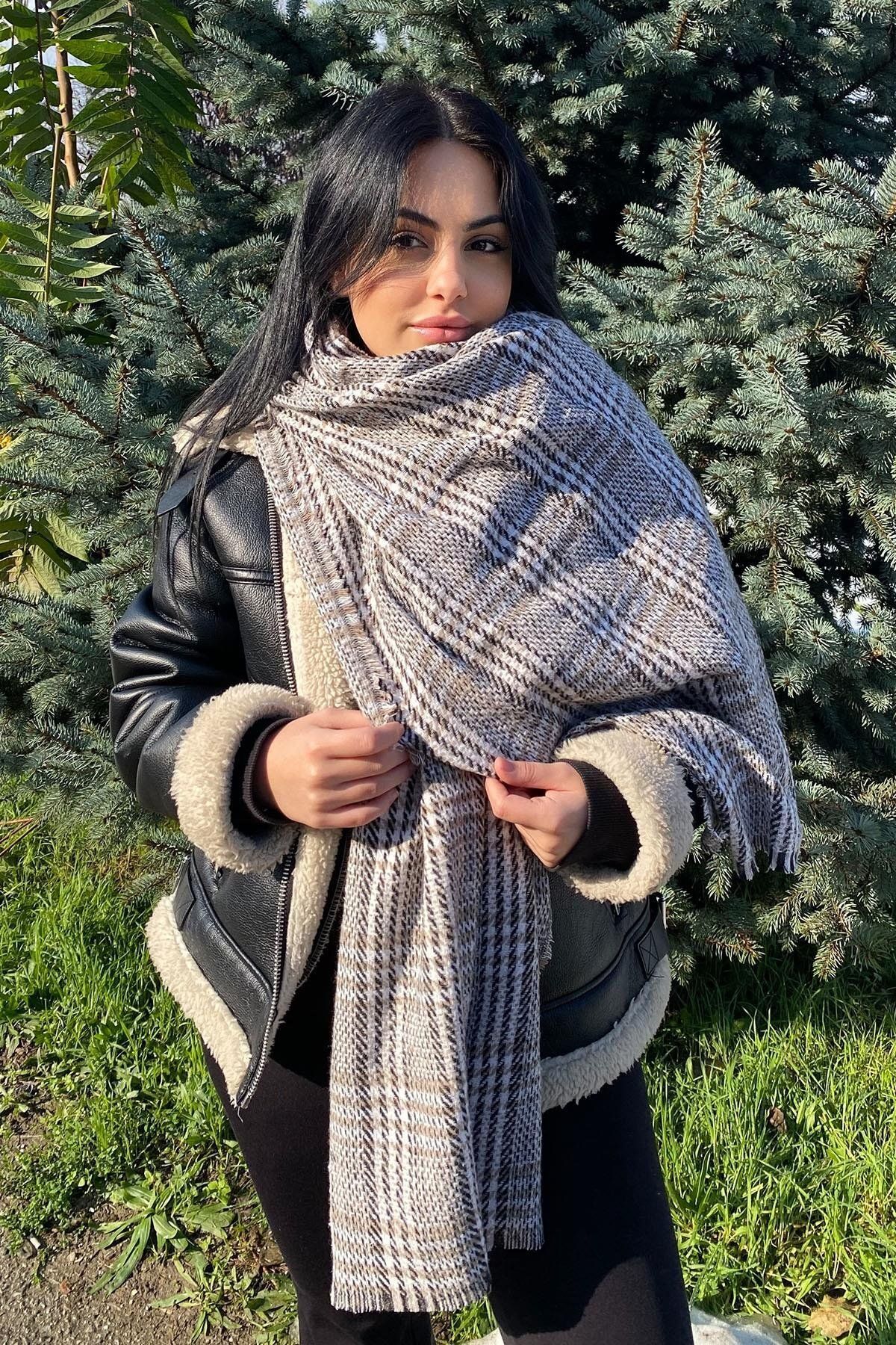 TAKIŞTIR Karışık Renk Ekose Desenli Şal/ Atkı