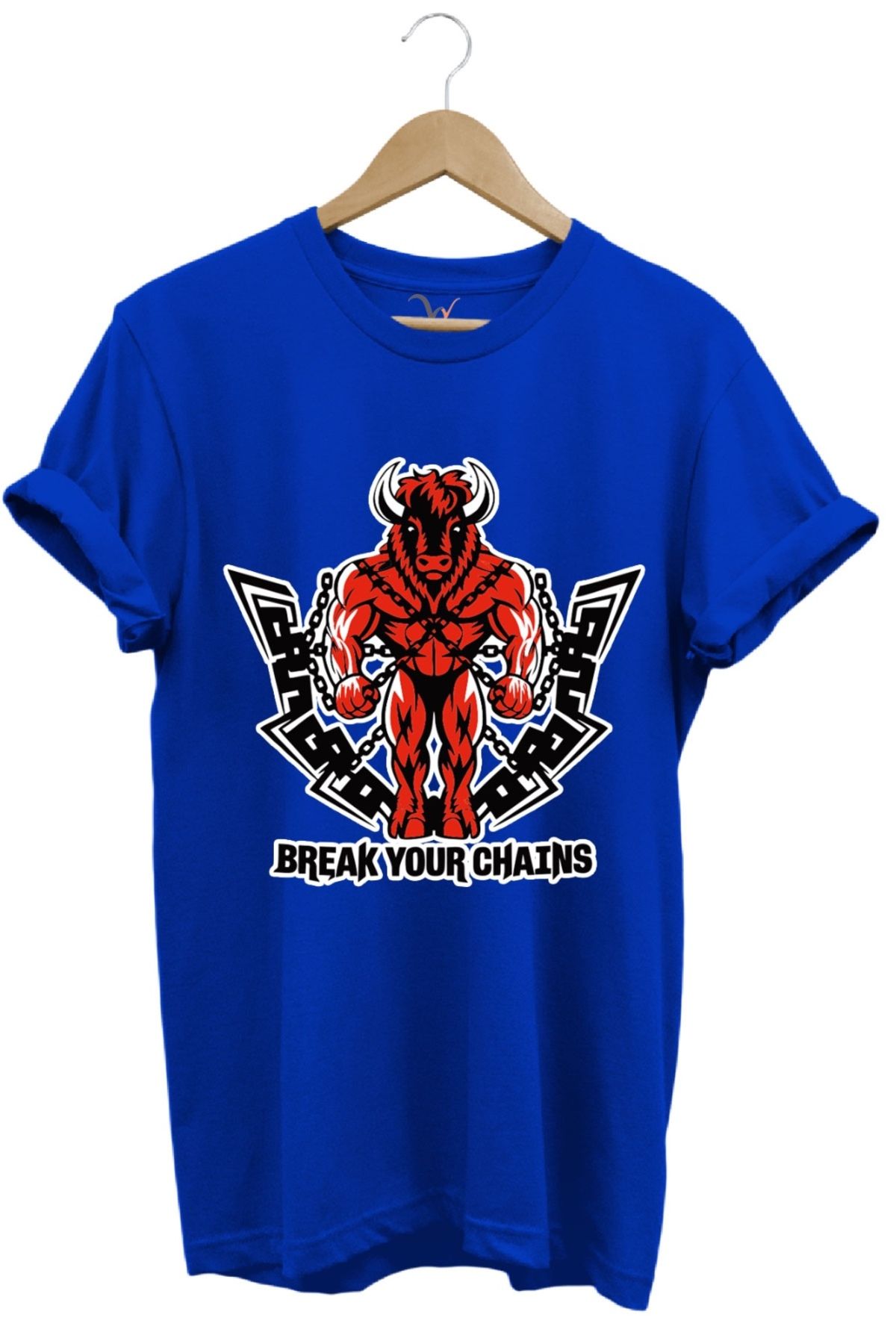 MODA Motivasyon Temalı Kırmızı Boğa %100 Pamuk Bisiklet Yaka Basic T-shirt