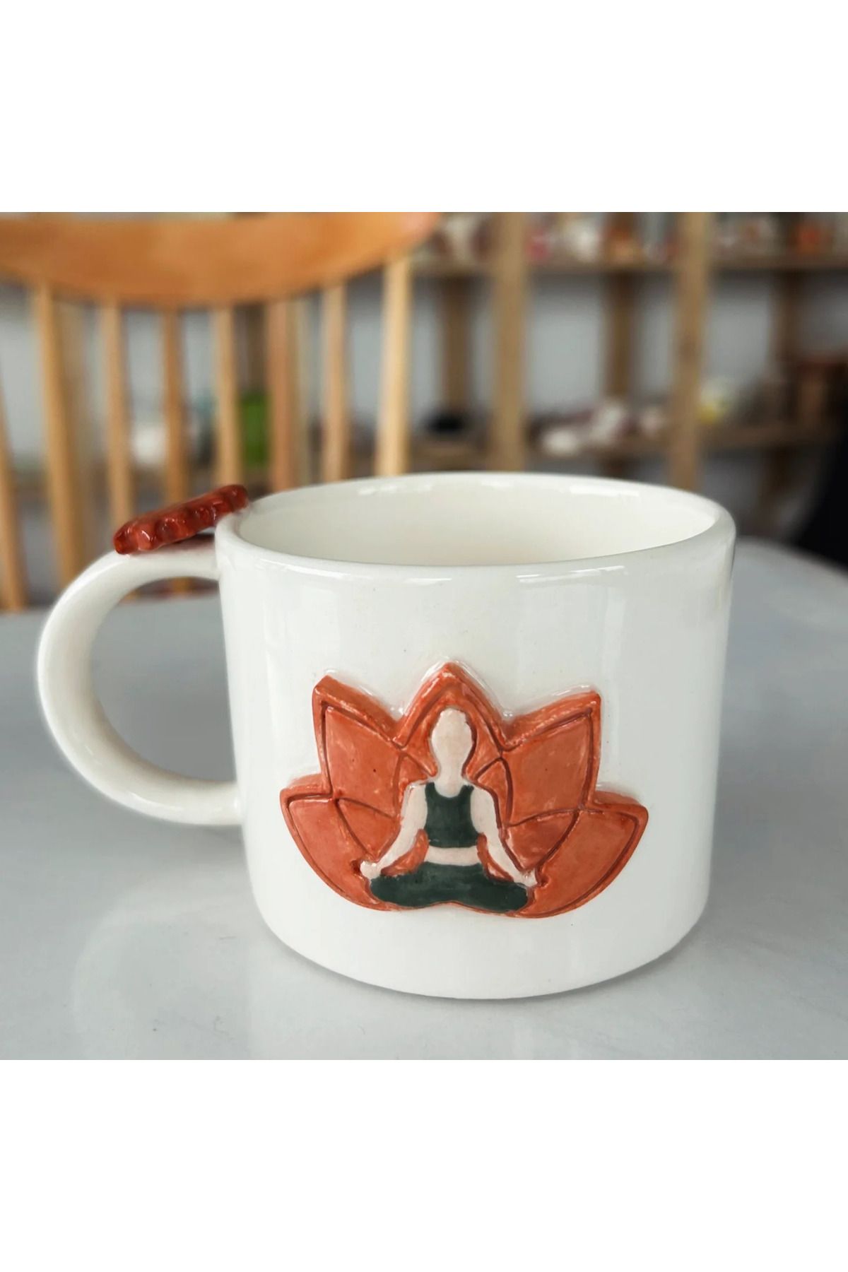 Home Lotus Detaylı Seramik Fincan Yoga Temalı Fincan El Yapımı Kupa Ceramic Mug Yoga Mug