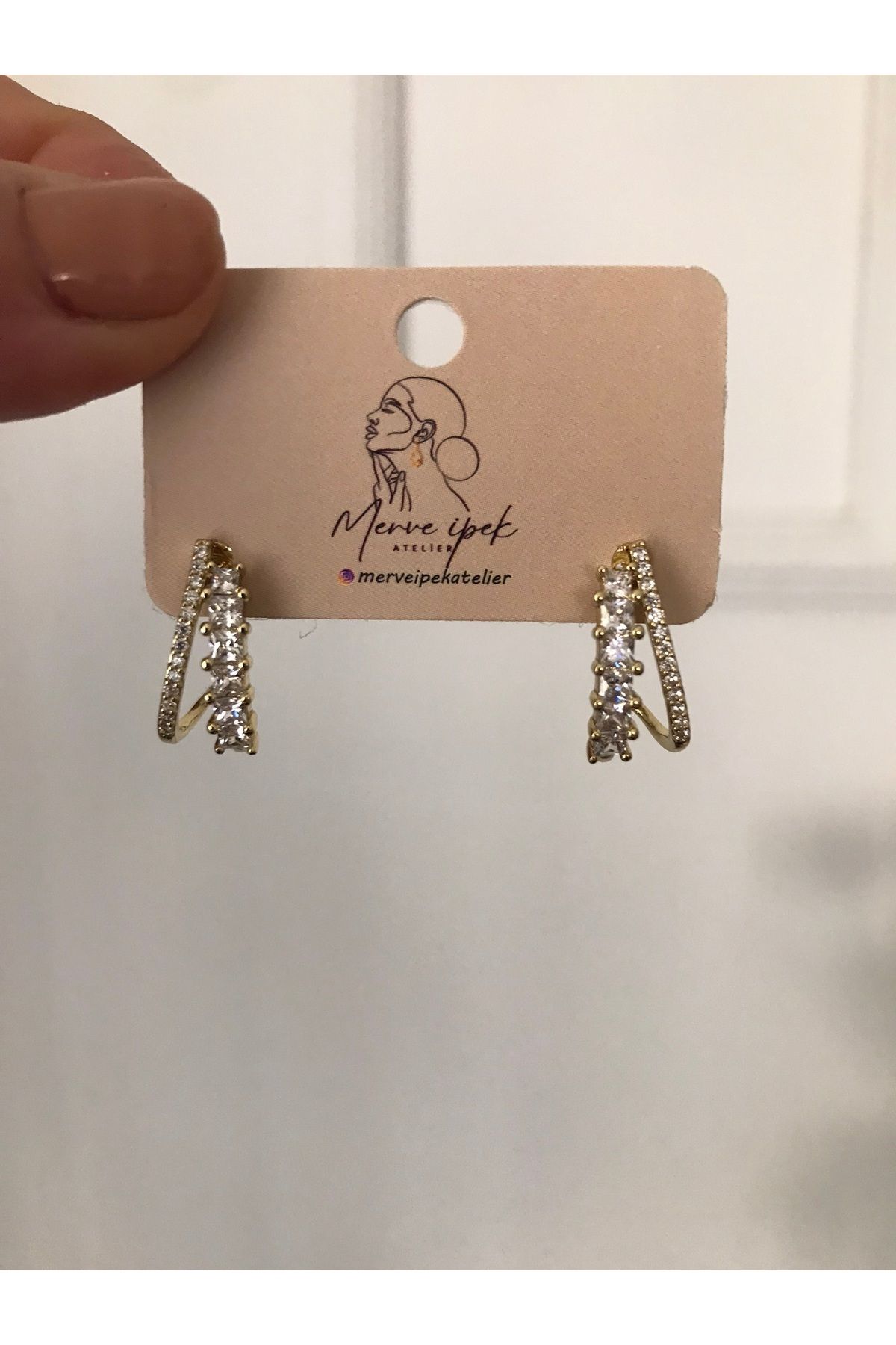 shop PASLANMAZ ÇELİK İKİLİ GÖRÜNÜM KARARMAZ TAŞLI GOLD DETAYLI KÜPE