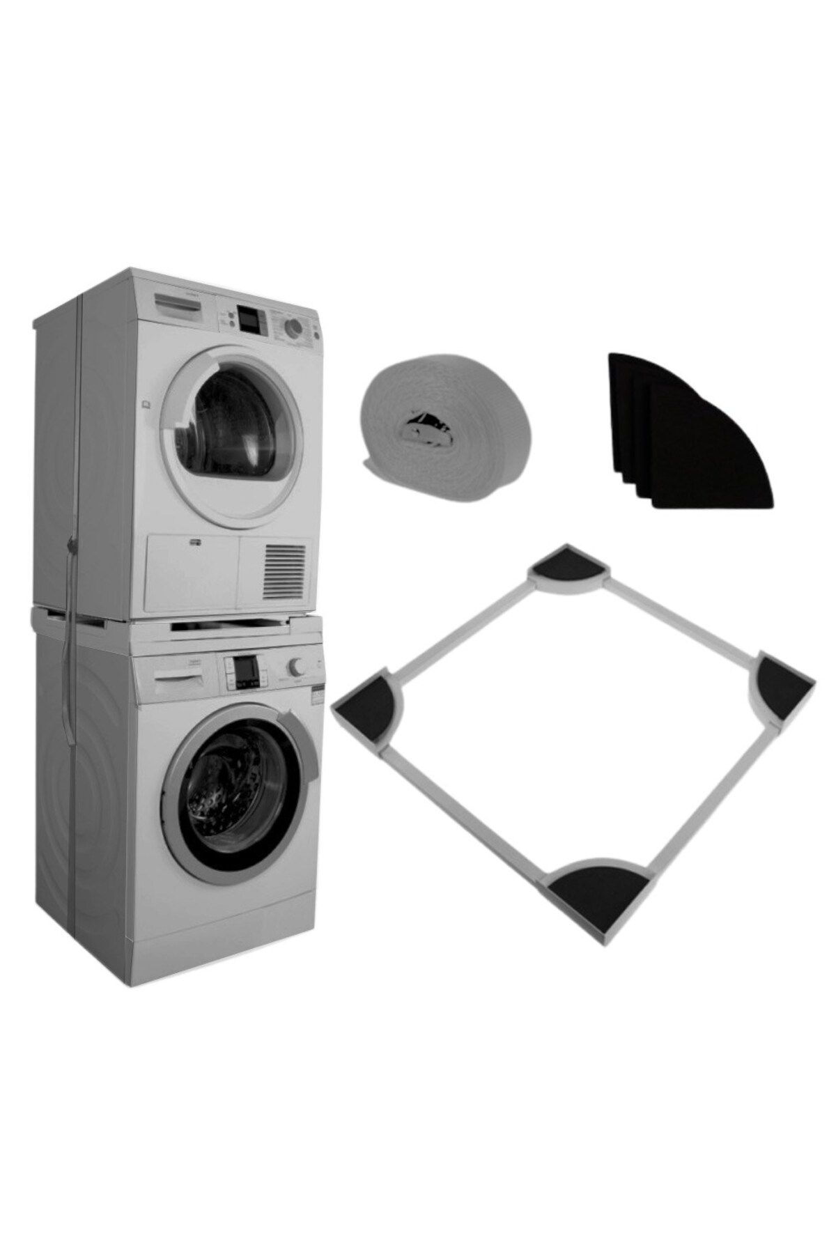 Supervac Çamaşır Makinesi Kurutma Makinesi İstifleme Birleştirme Kiti Arçelik, Beko Ayarlanabilir ,Gri - Inox