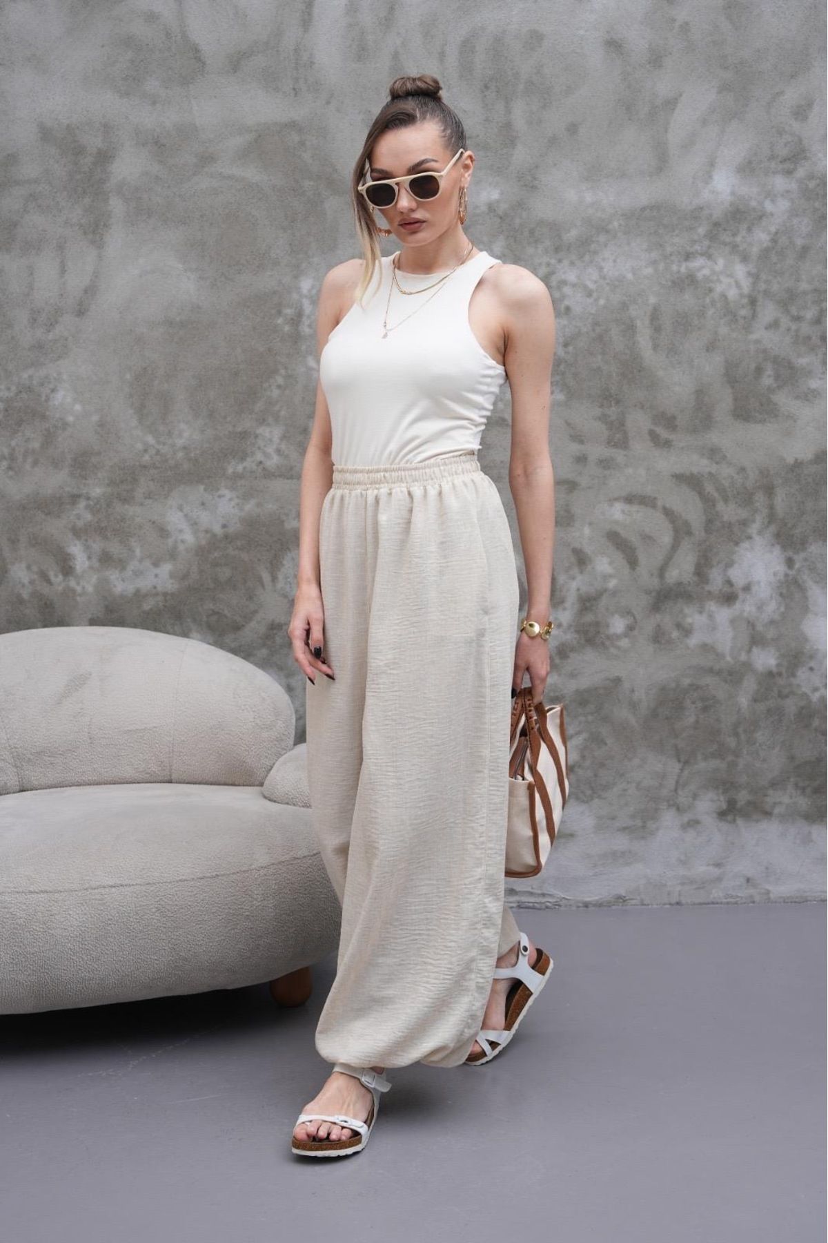 Makarina KADIN PAÇASI LASTİKLİ ŞALVAR MODEL PANTOLON