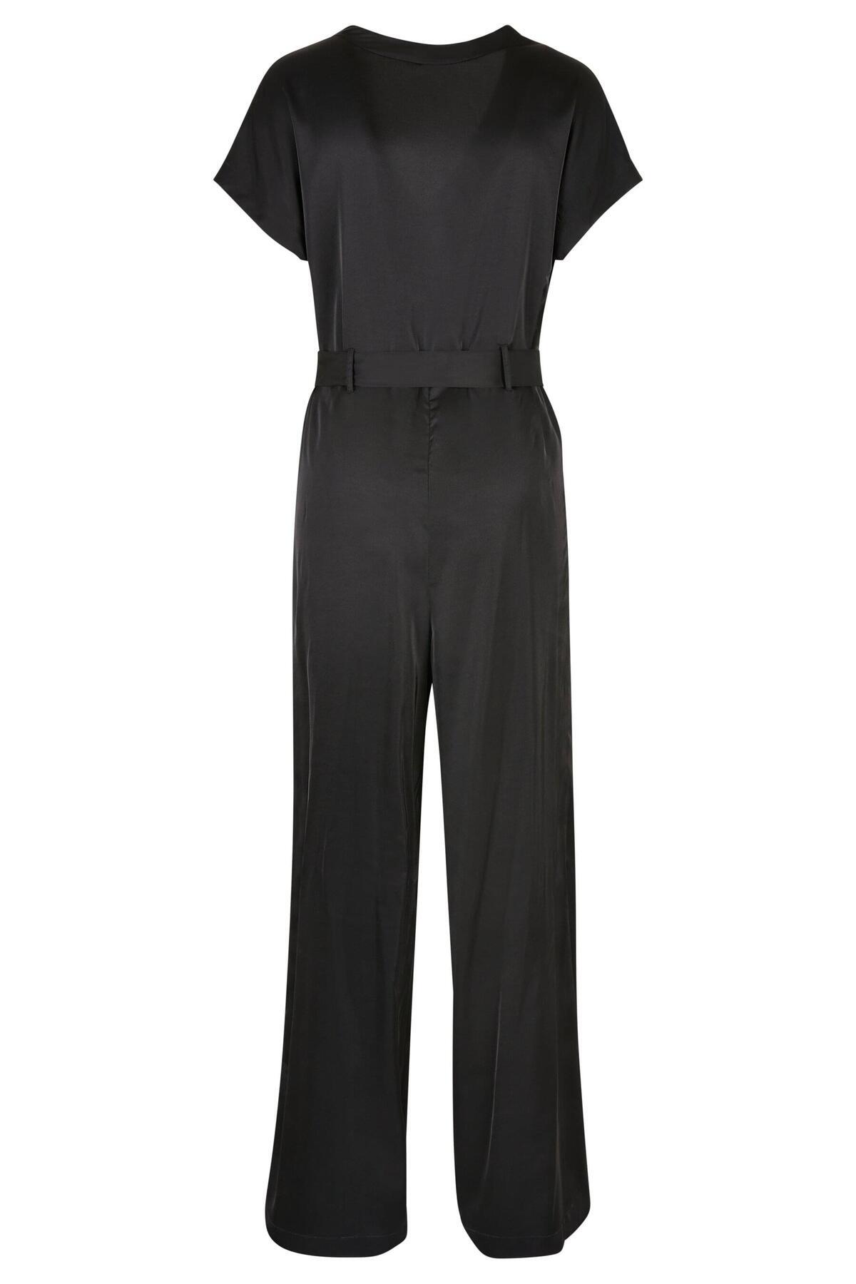 Urban Classics-Damen Ladies Satin Wide Leg Belt Jumpsuit 2