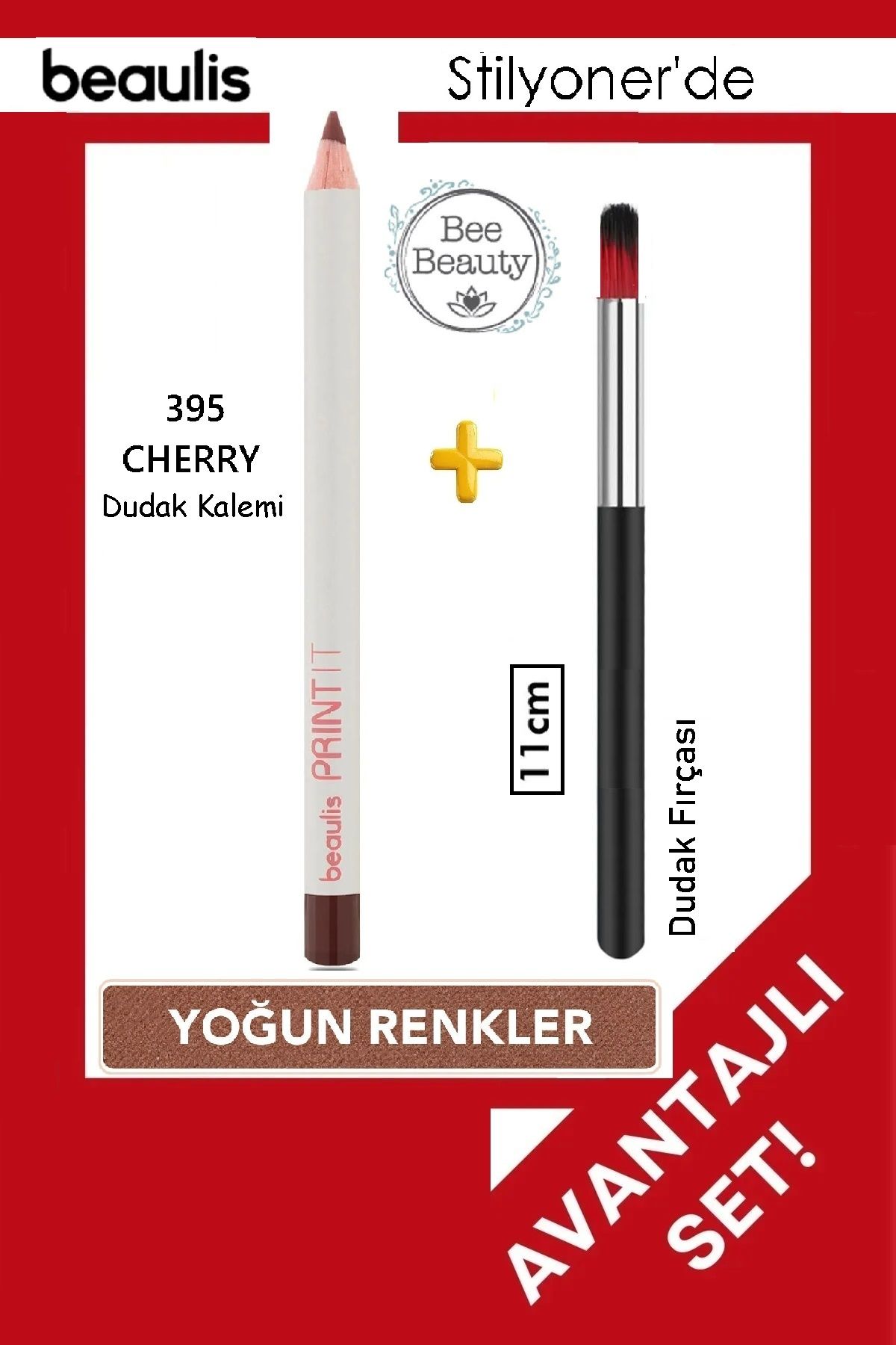 beaulis 395 Cherry Dudak Kalemi + Siyah Dudak Fırçası (Toplam 2 Adet) Avantajlı Set