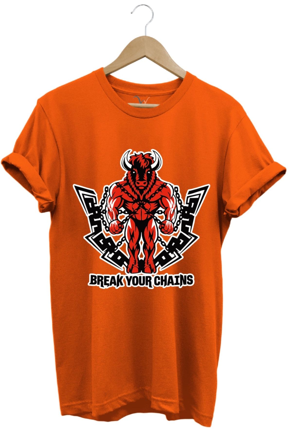 MODA Motivasyon Temalı Kırmızı Boğa %100 Pamuk Bisiklet Yaka Basic T-shirt