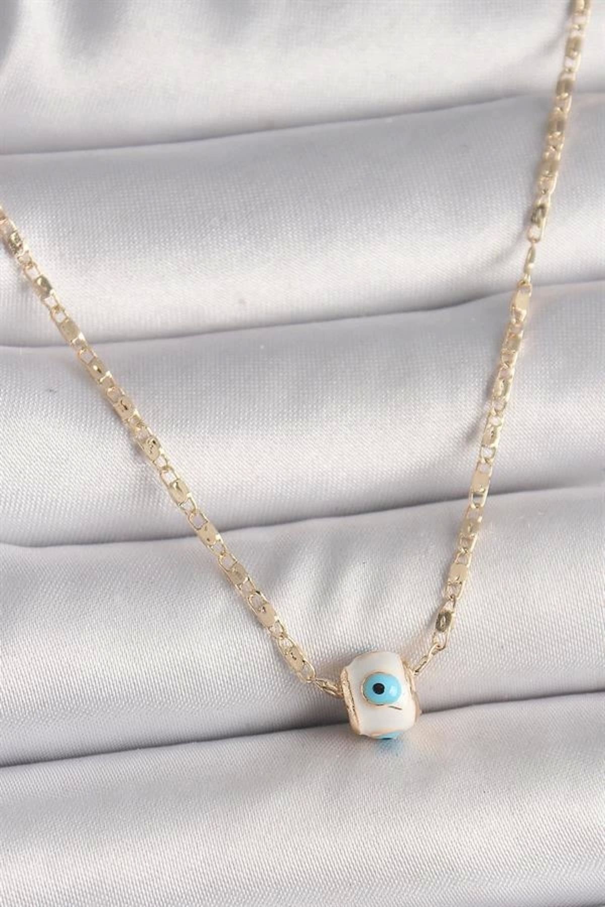 Lale Moda Pirinç Gold Renk Nazar Boncuk Figür Kadın Kolye