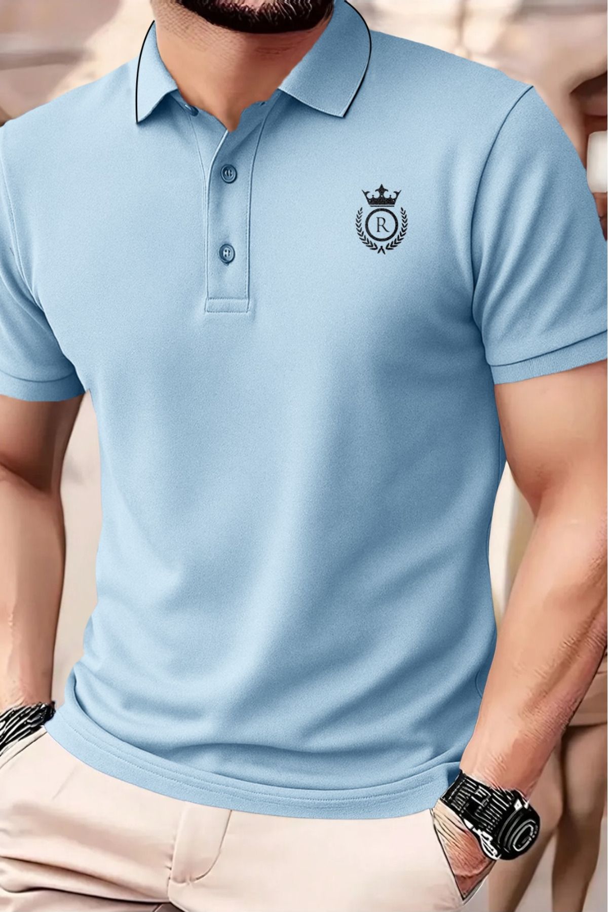 aynewmoda Erkek Polo Yaka Tişört - %100 Pamuk, Normal Kesim, Düğmeli