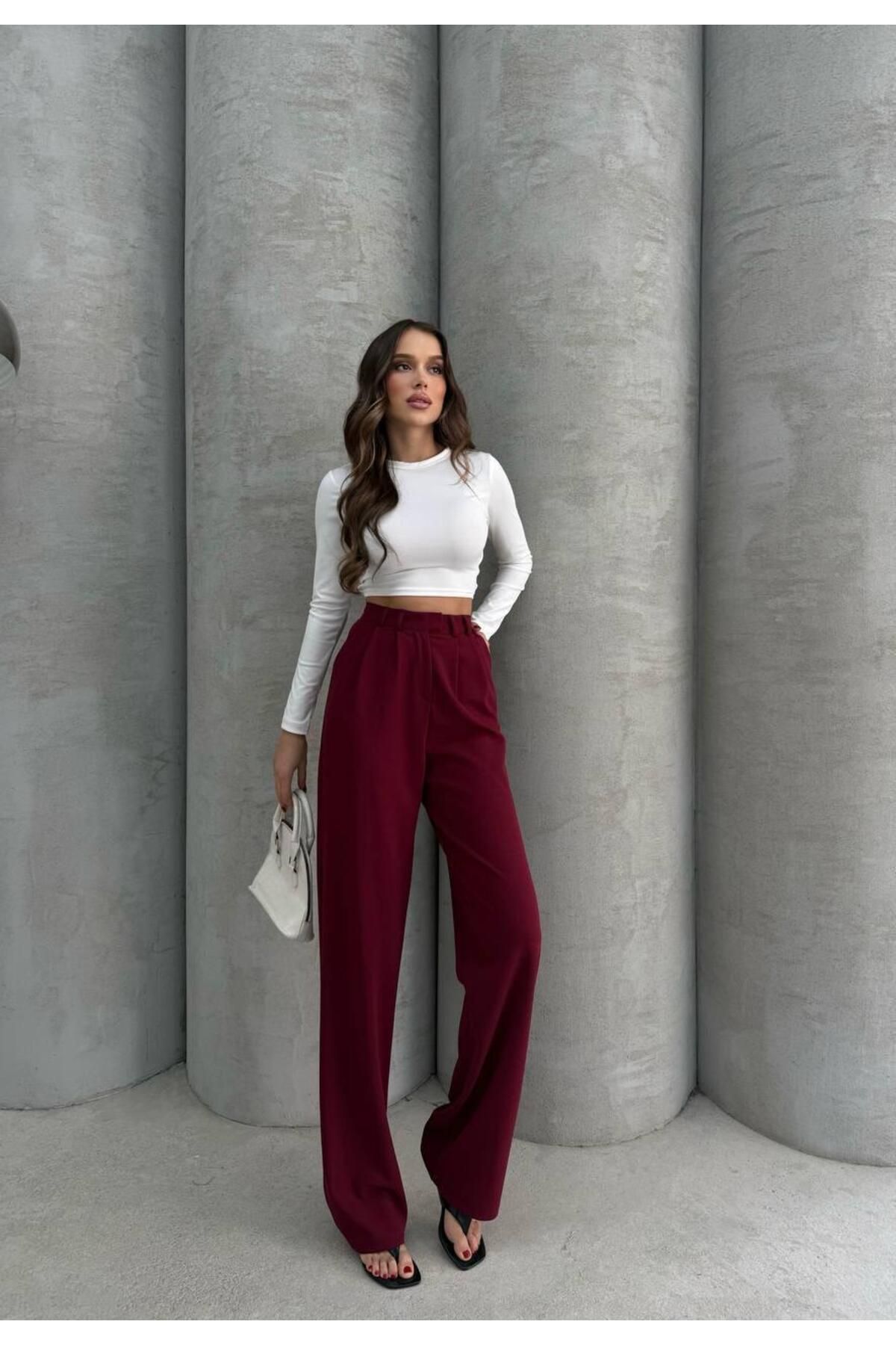 QBZ BELİ KANCALI ÖNÜ PİLELİ KUMAŞ PANTOLON PALAZZO