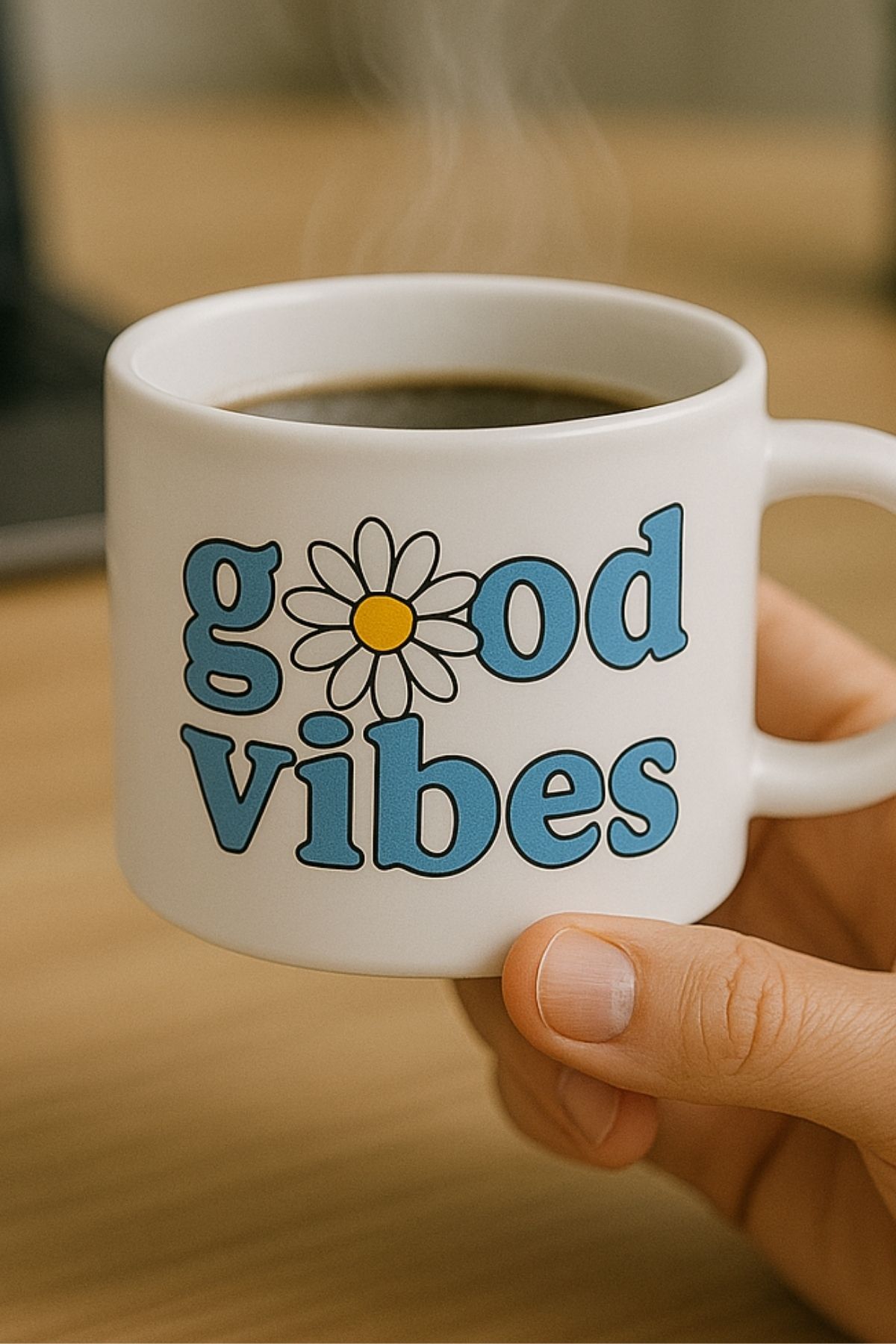 GENGSİ Meturas Good Vibes Klasik Kulplu Perselen Kupa Bardak - Yazılı Kupa 150 ml