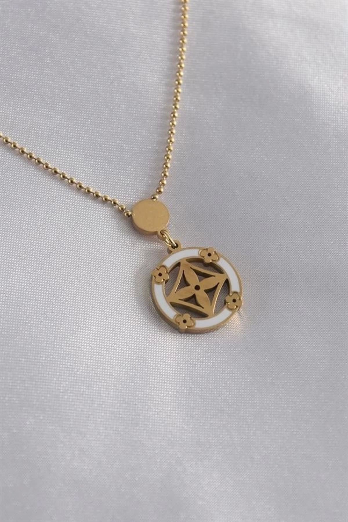 Lale Moda 316L Çelik Gold Renk Çiçek Figür Kadın Kolye