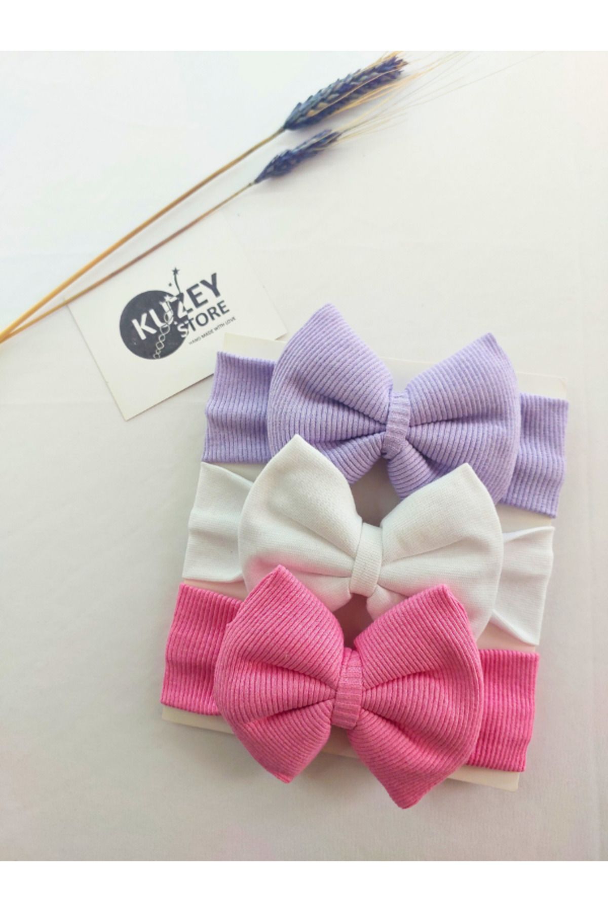 KUZEY STORE Kız Bebek 0-3 Yaş Uyumlu 3'lü Bandana Seti | Pamuklu ve Elastik