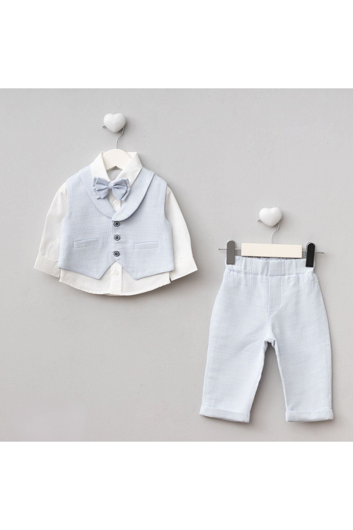 Pure Kids Store Erkek Bebek Müslin Papyon Yelek Gömlek Pantolon 4’lü Takım Şık Mevlütlük Bayramlık Özel Gün