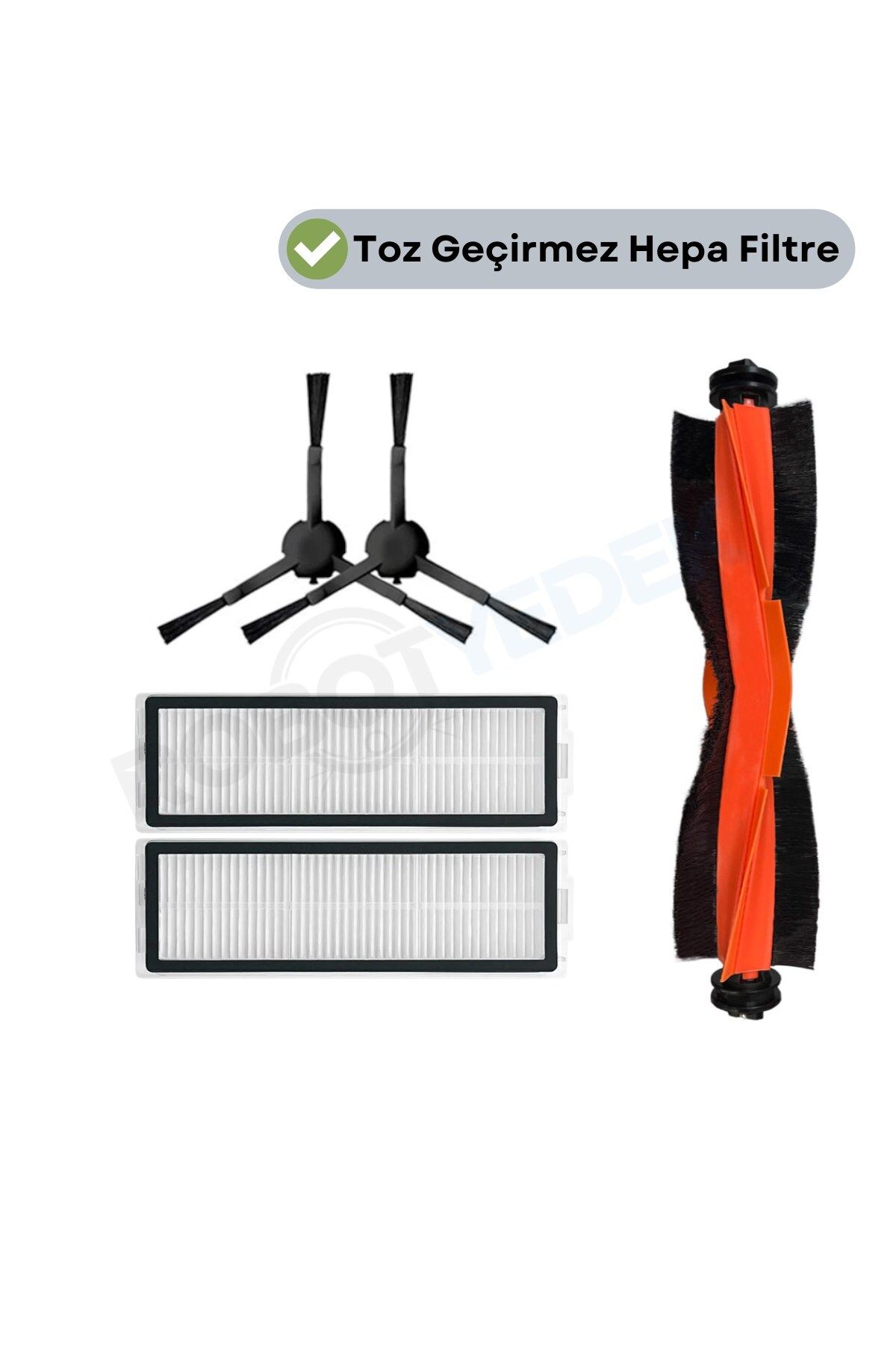 robotyedek Xiaomi X20 Max X20 Pro (PLUS DEĞİL!) Uyumlu Yedek Mopsuz Siyah Fırça Hepa Filtre Seti-5 Parça