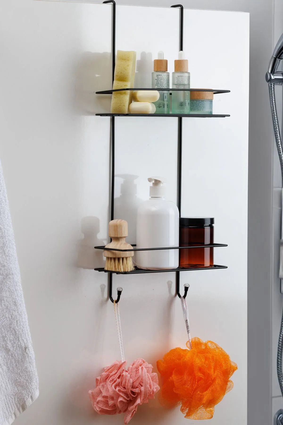 KITCHBATH 2 Katlı Askılı Duş Rafı – Siyah Paslanmaz Banyo Düzenleyici Organizer