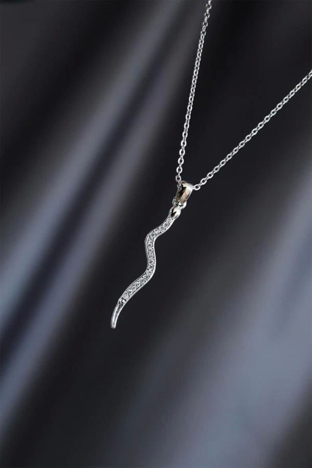 Lale Moda Silver Renk Metal Zirkon Taşlı Şimşek Kolye