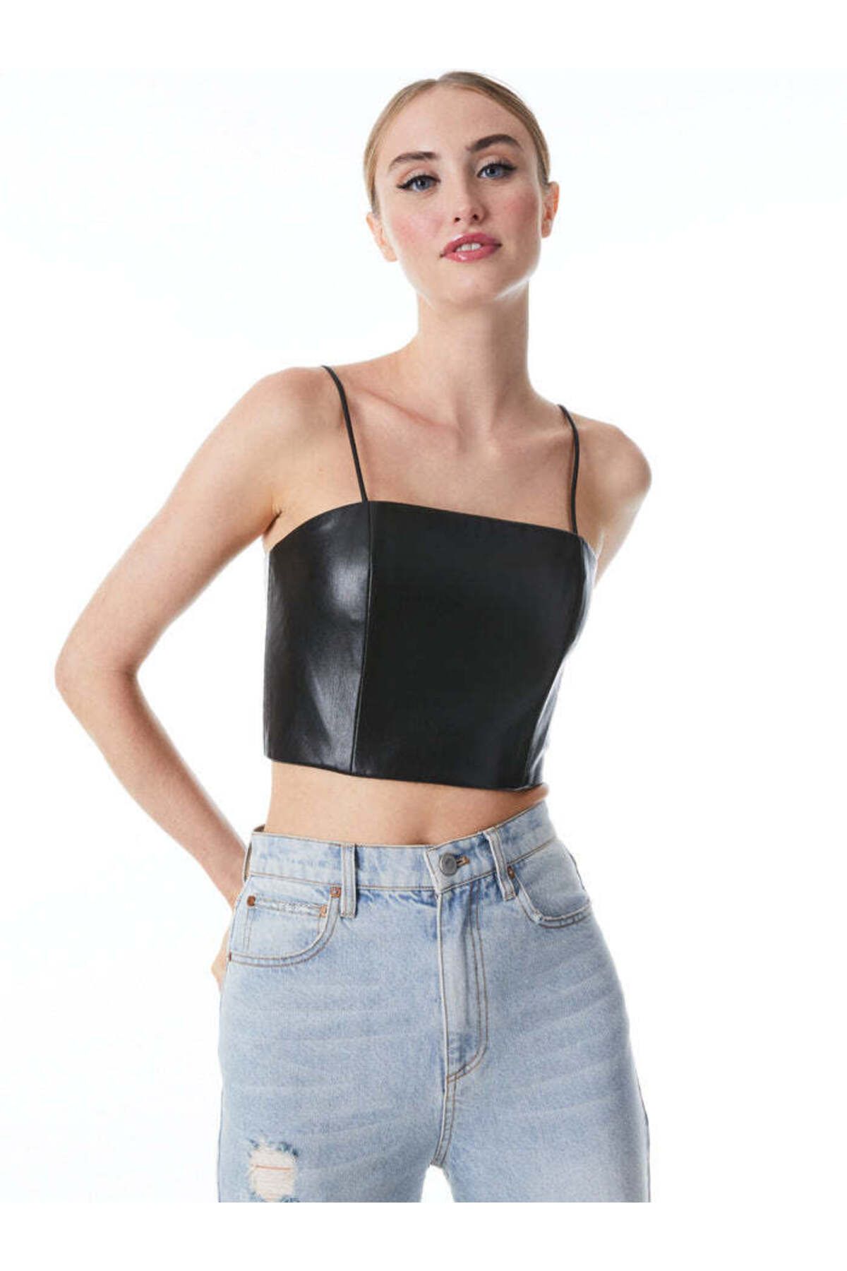 MİRENA LEATHER Kadın Spagetti Askılı Hakiki Deri Büstiyer