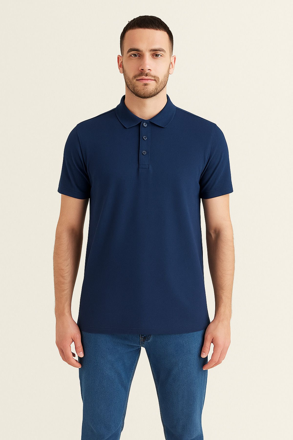 Zefira Lacivert Polo Yaka Lycra T-shirt
