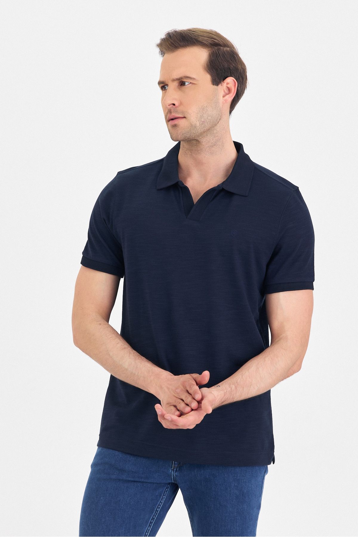 ENQUE Erkek Basic Polo Yaka Düz Kıvrılmaz Pamuklu Slim Fit Tişört